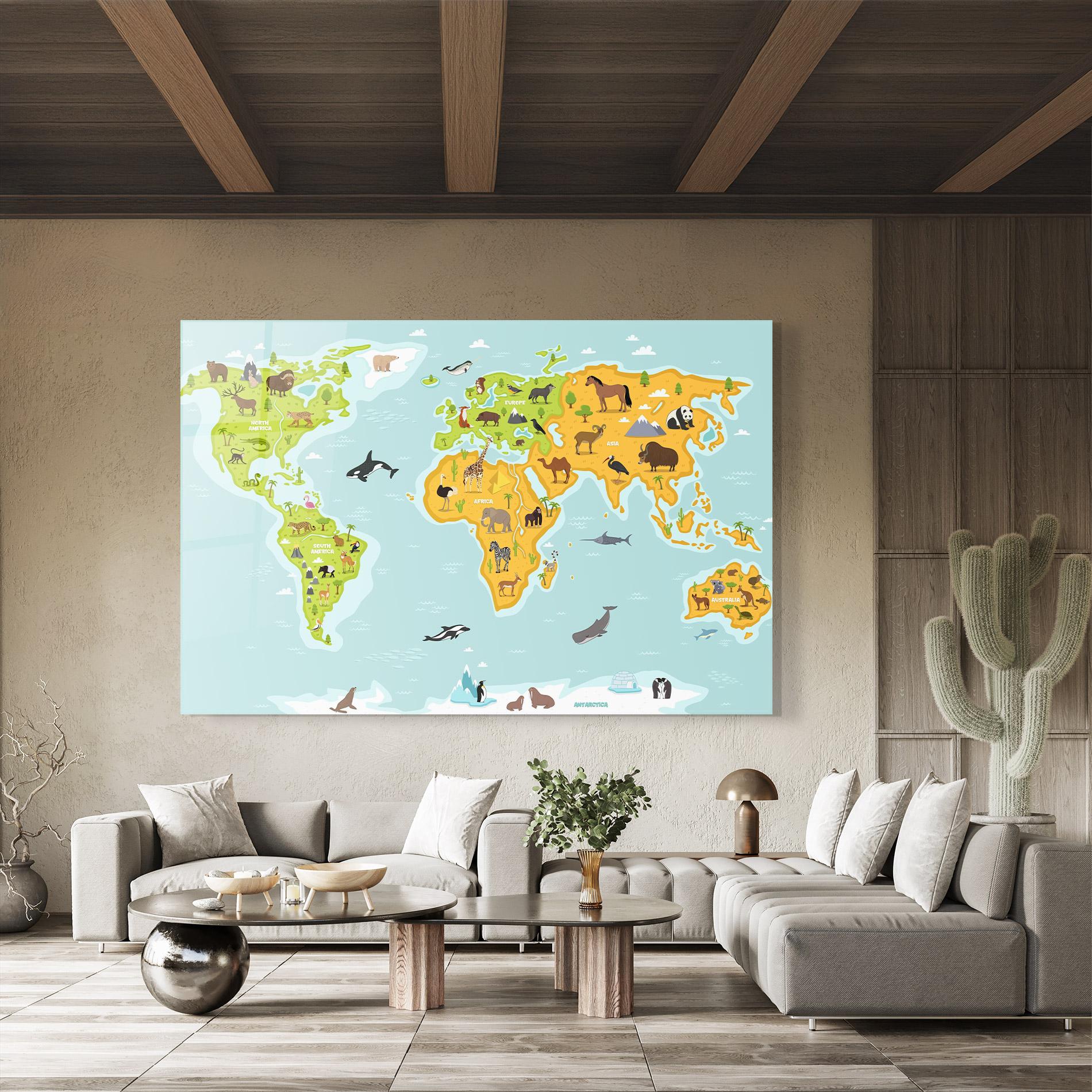 Tablou Sticla Animals World Map mockup 8