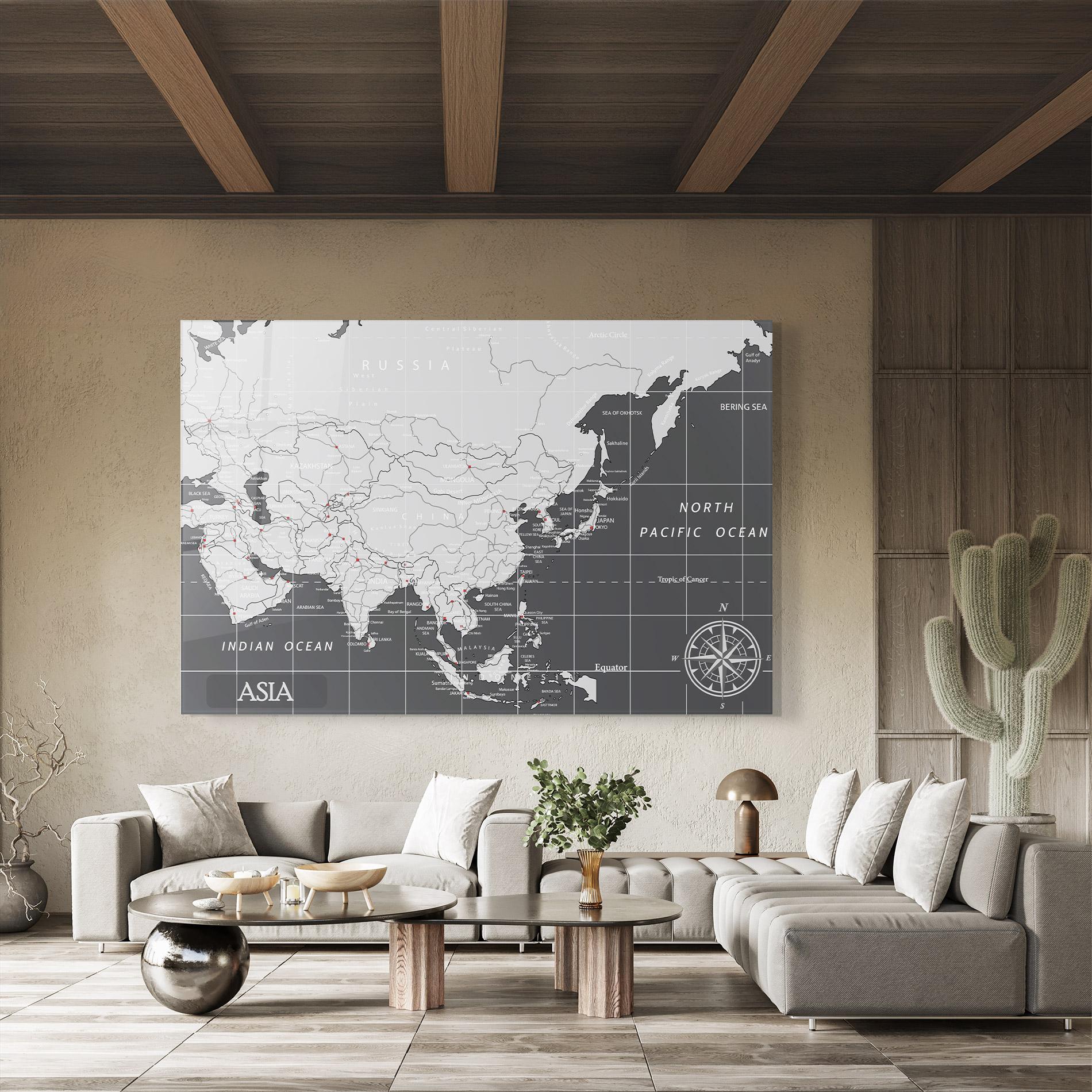Tablou Sticla Asia Minimal Map mockup 8