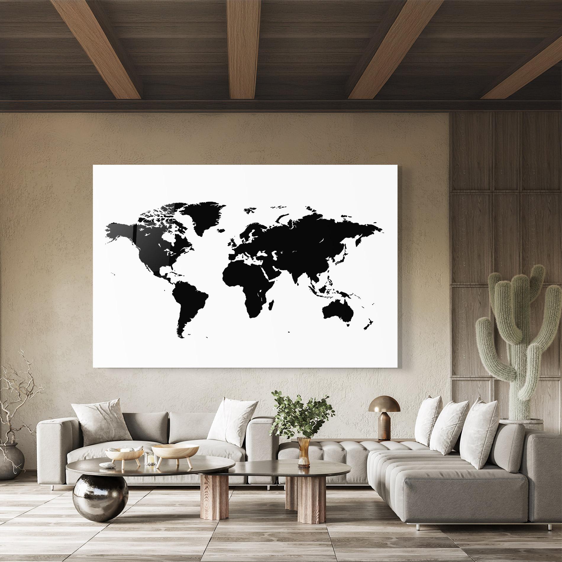 Tablou Sticla Black World Map mockup 8