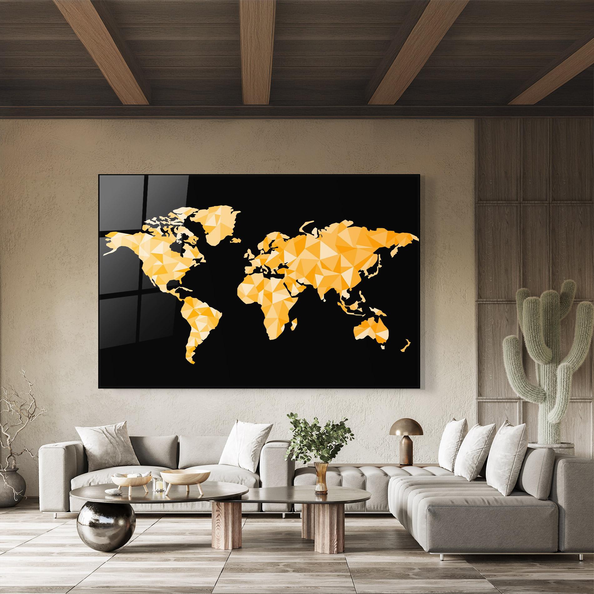 Tablou Sticla Orange World Map mockup 8