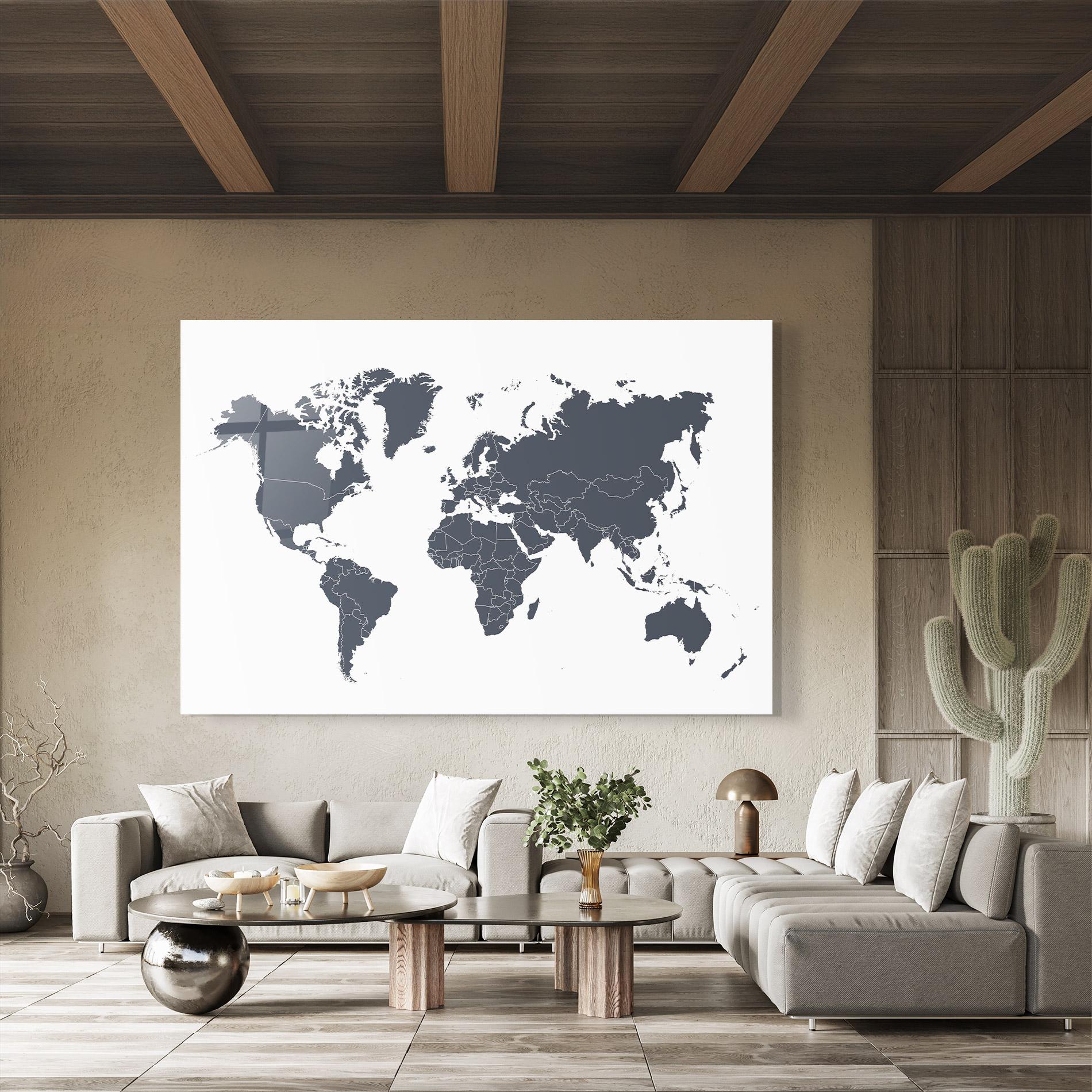 Tablou Sticla World Grey Map mockup 8