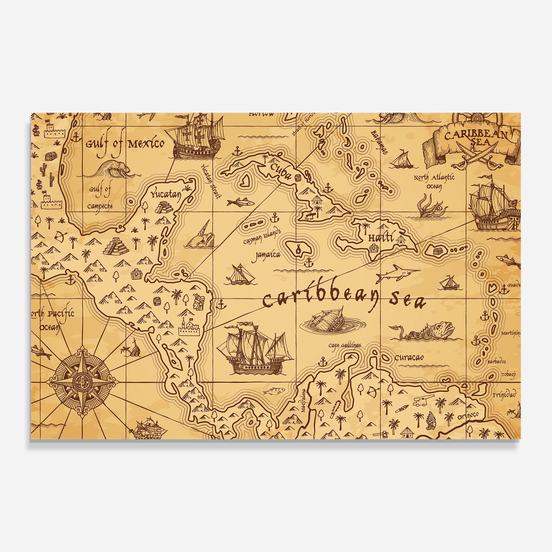 Tablou Sticla Caribbean Sea Map mockup 0