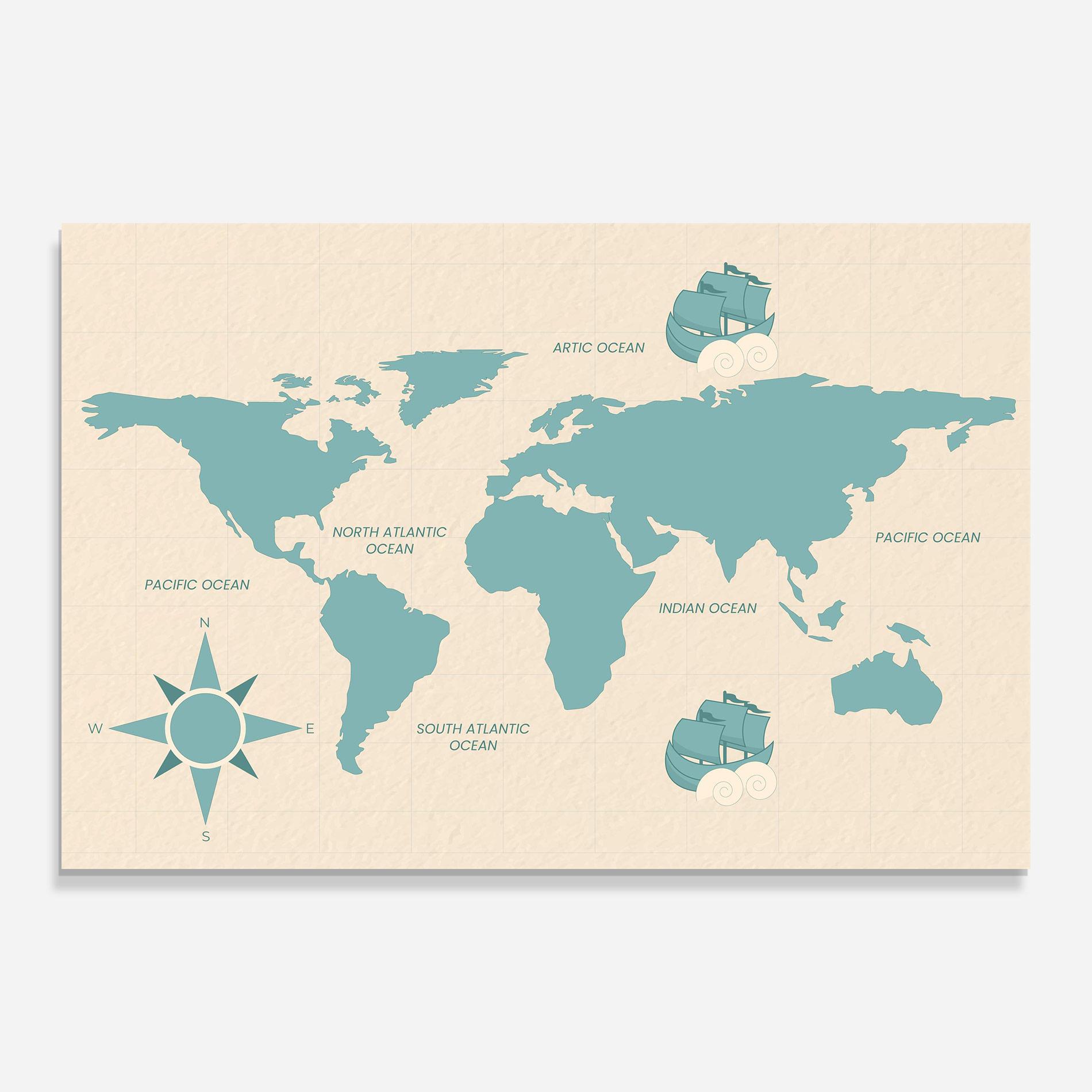 Tablou Sticla Cream Blue Map mockup 0