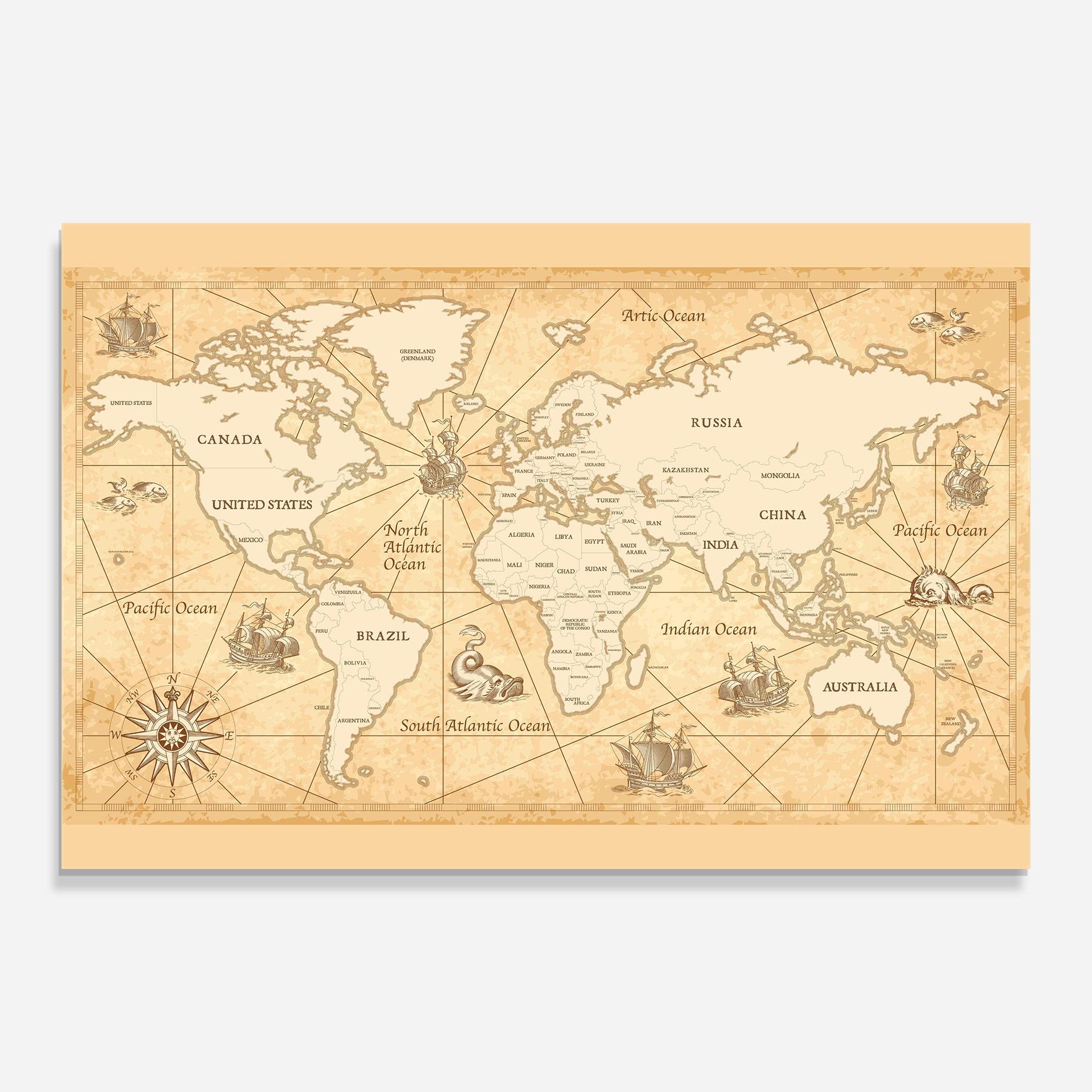 Tablou Sticla Cream Old Map mockup 0