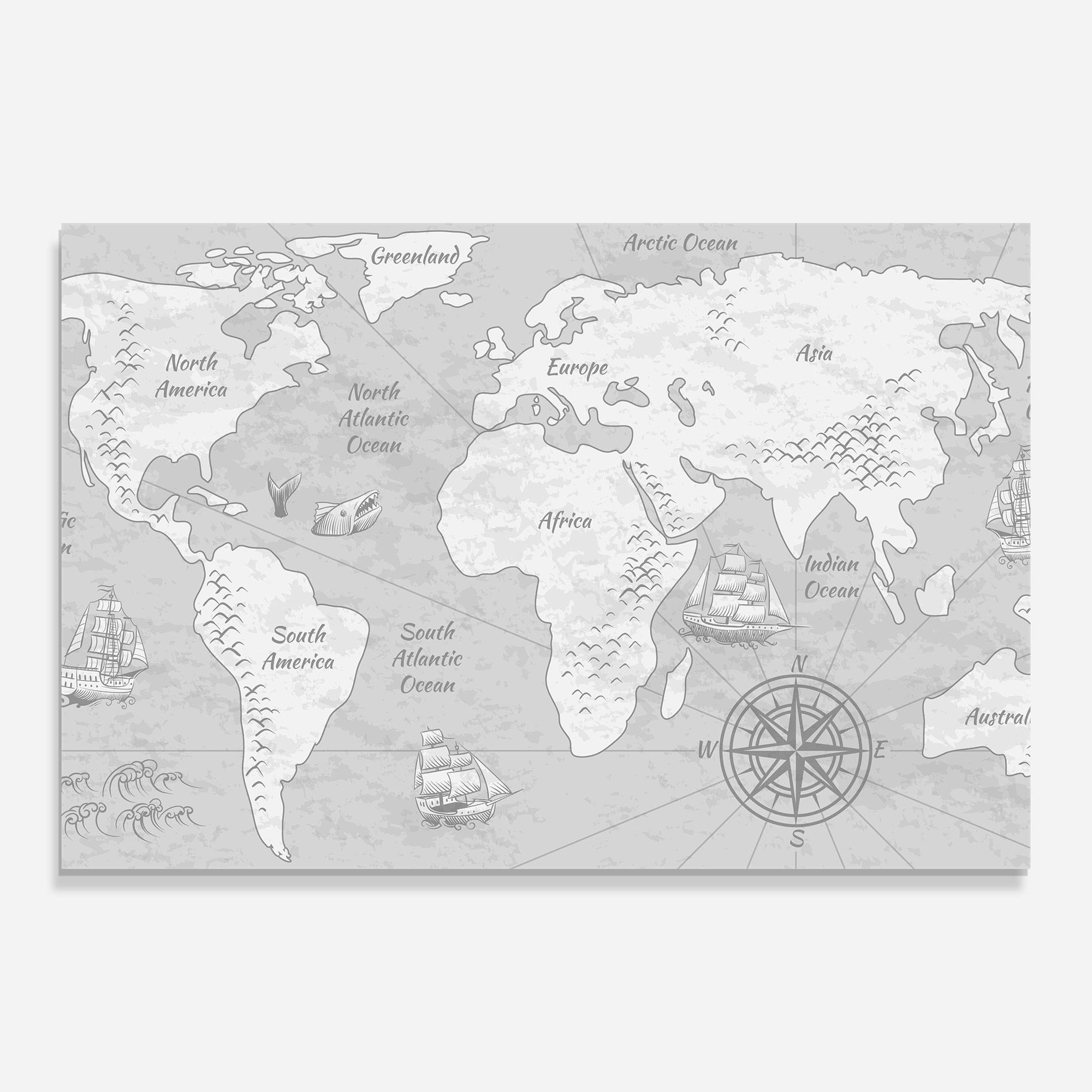 Tablou Sticla Grey Old Map mockup 0