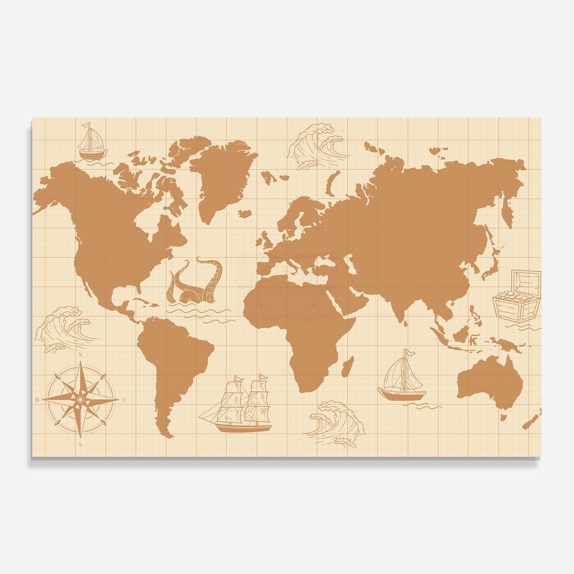 Tablou Sticla Light Cream Map mockup 0