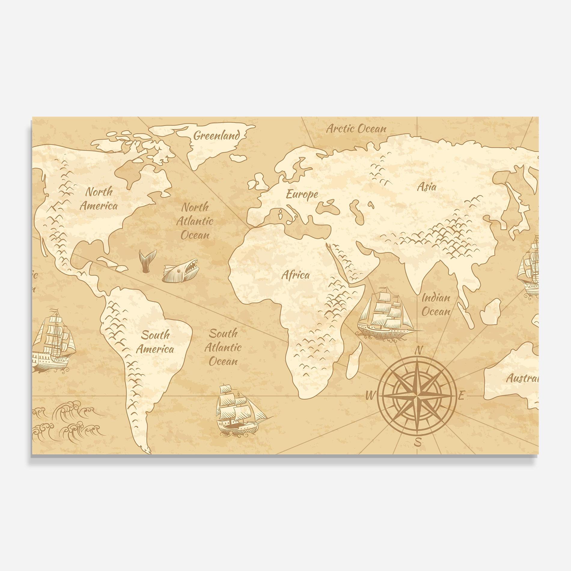 Tablou Sticla Old Continents Map mockup 0
