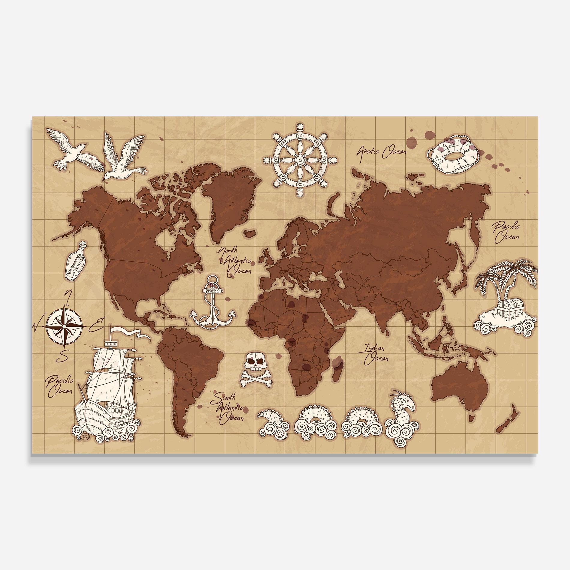 Tablou Sticla Old Pirate Map mockup 0