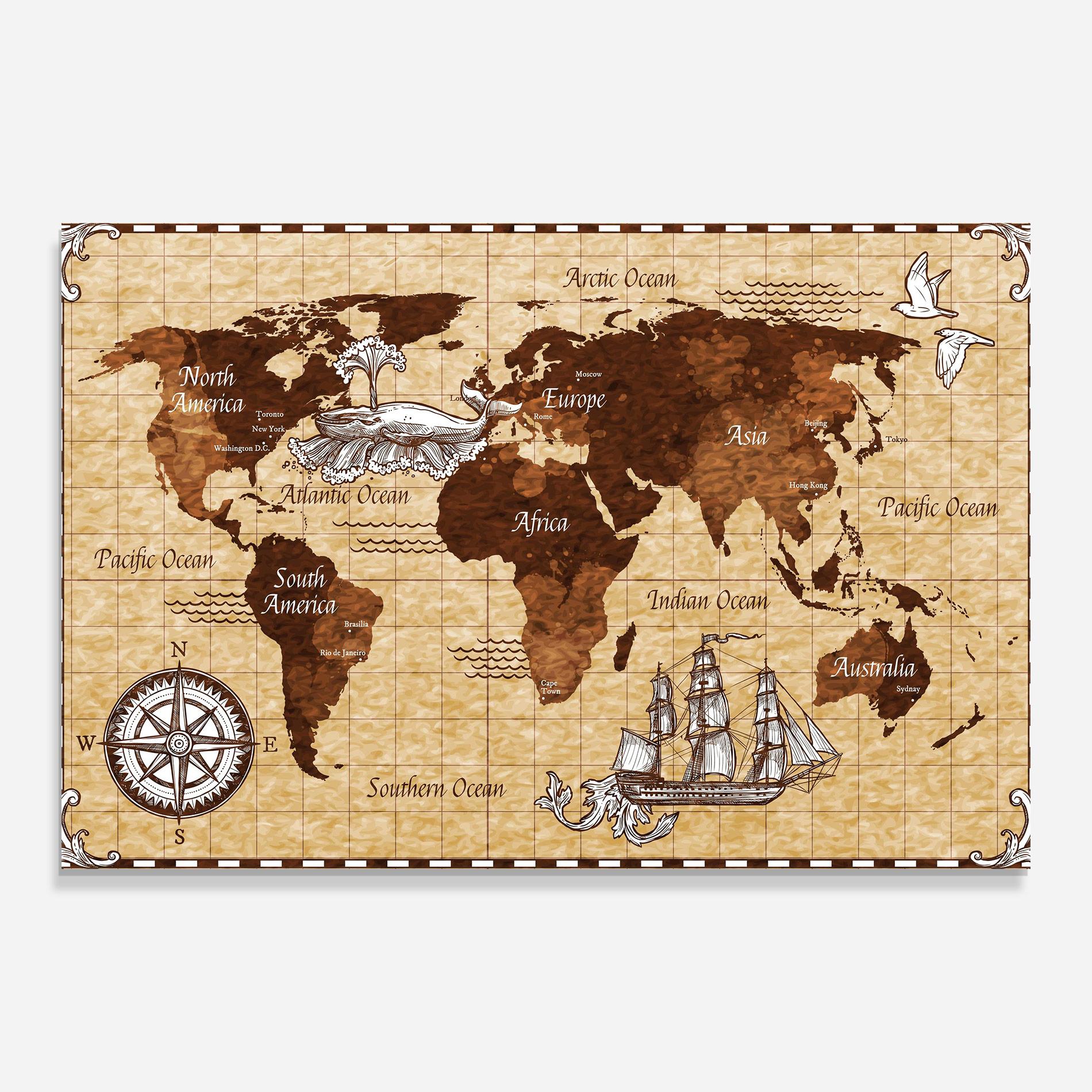 Tablou Sticla Pirate World Map mockup 0