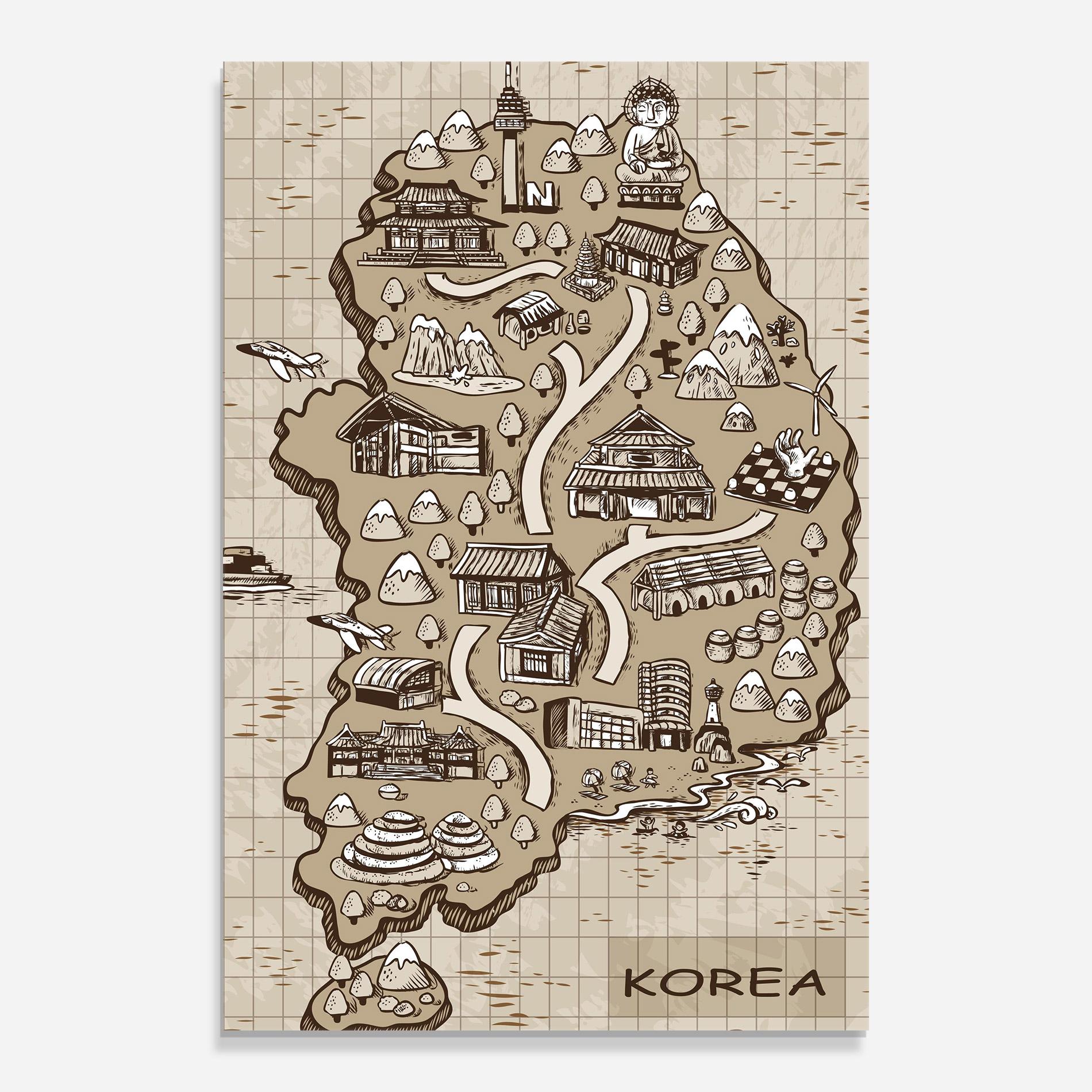 Tablou Sticla Old Korea Map mockup 0