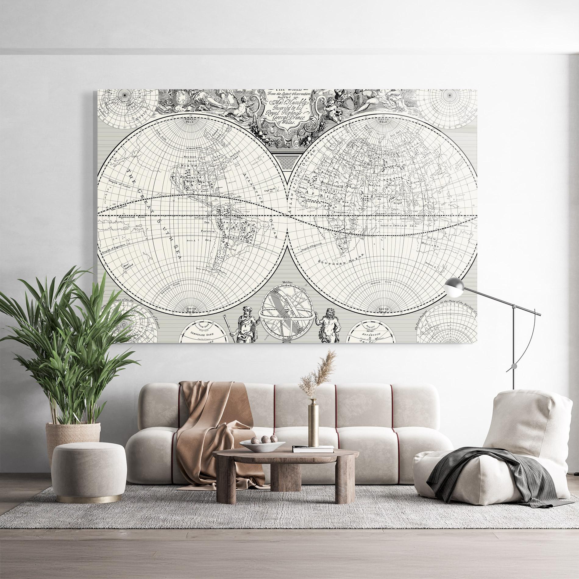 Tablou Sticla Black White Map mockup 9