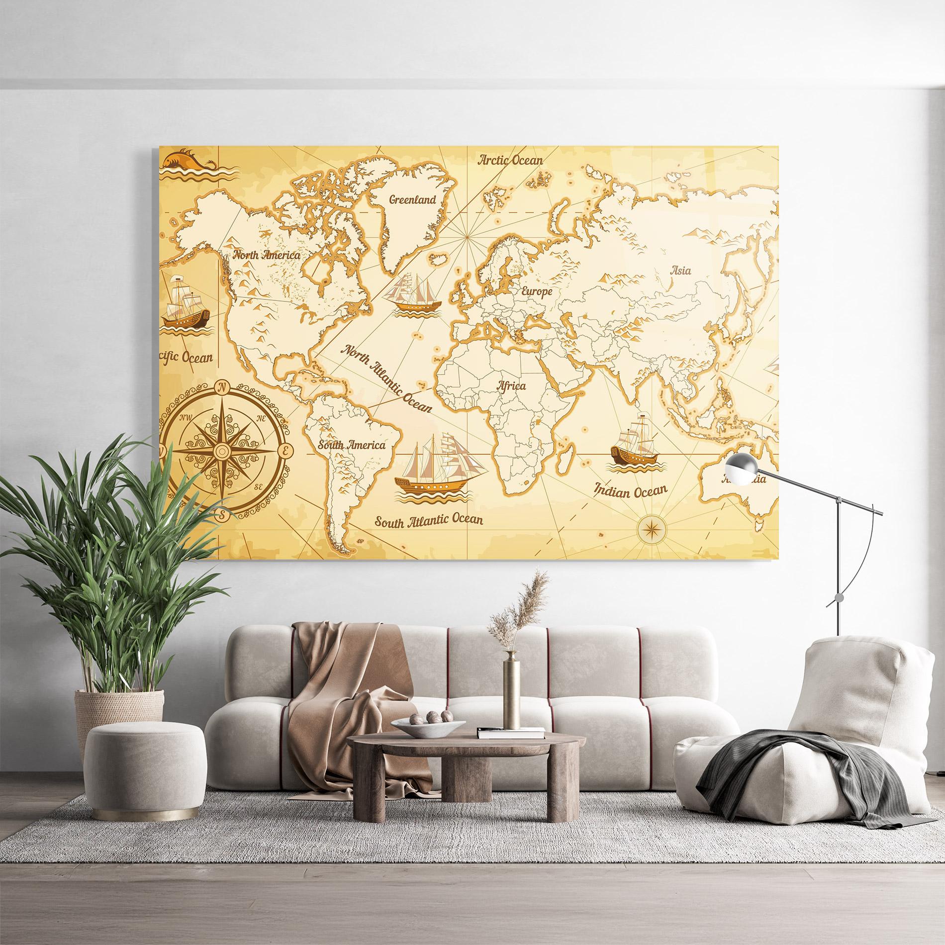 Tablou Sticla Gold Old Map mockup 9