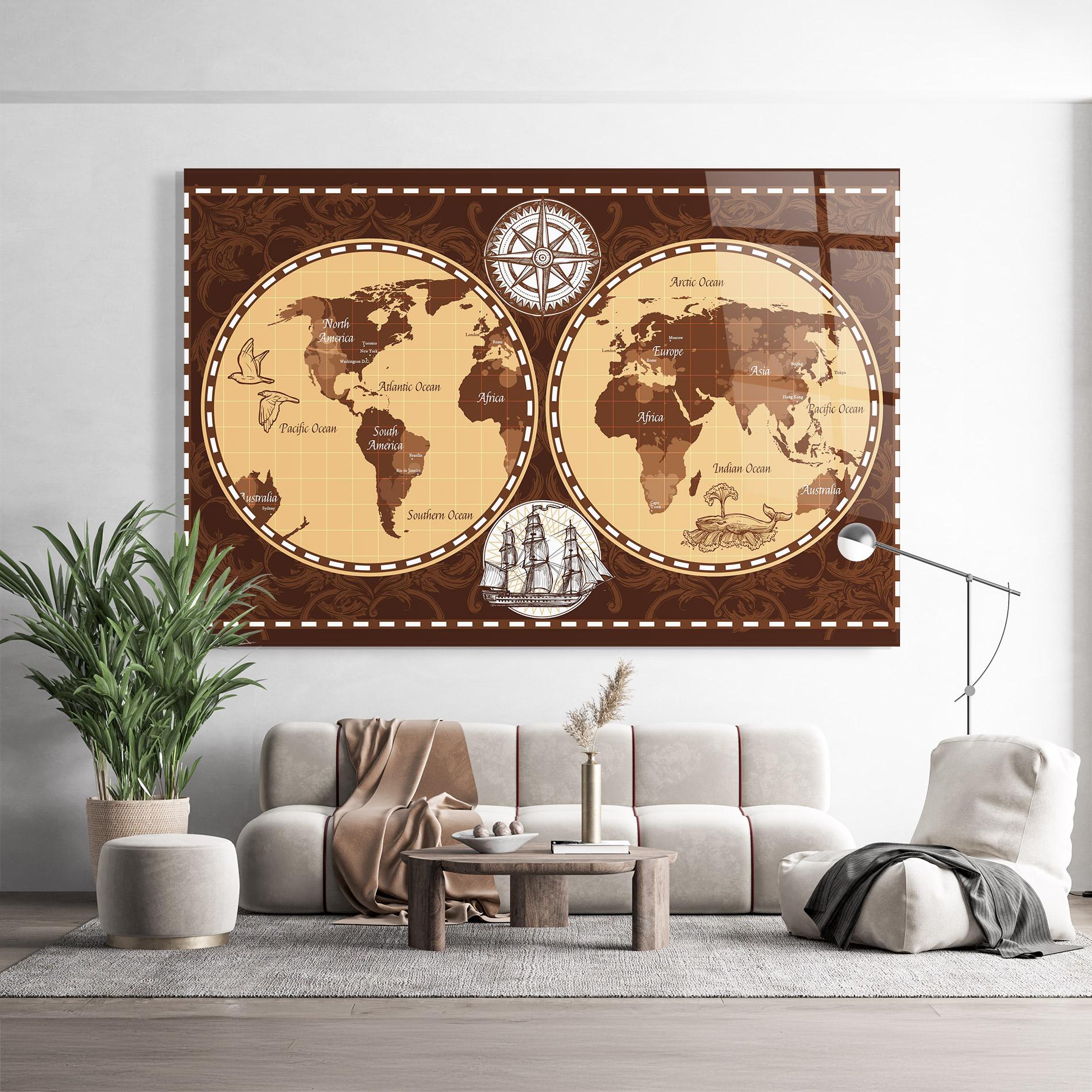 Tablou Sticla Old Brown Map mockup 9