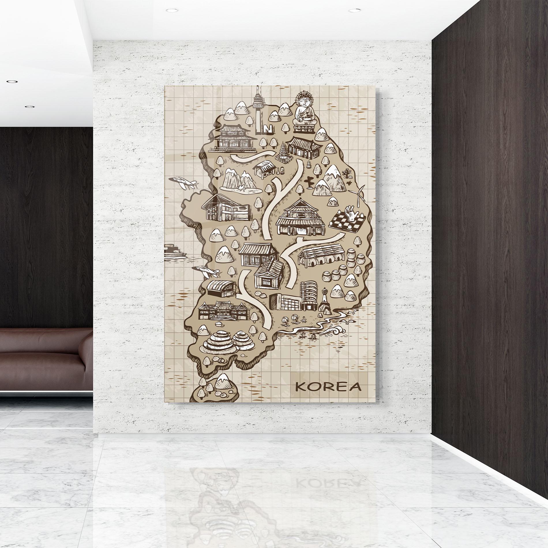 Tablou Sticla Old Korea Map mockup 9