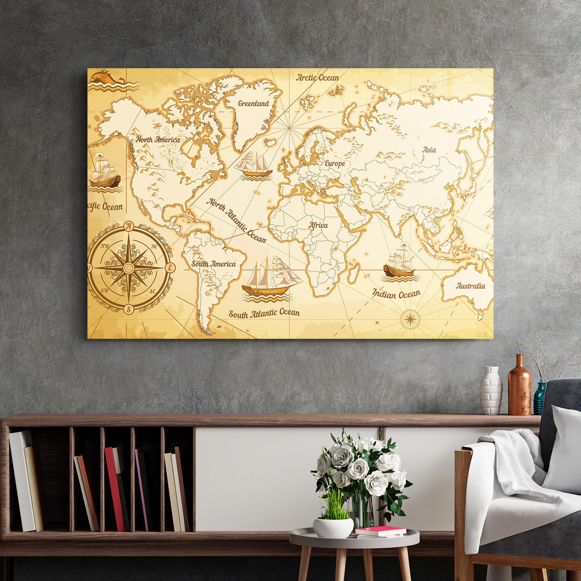 Tablou Sticla Gold Old Map mockup 2