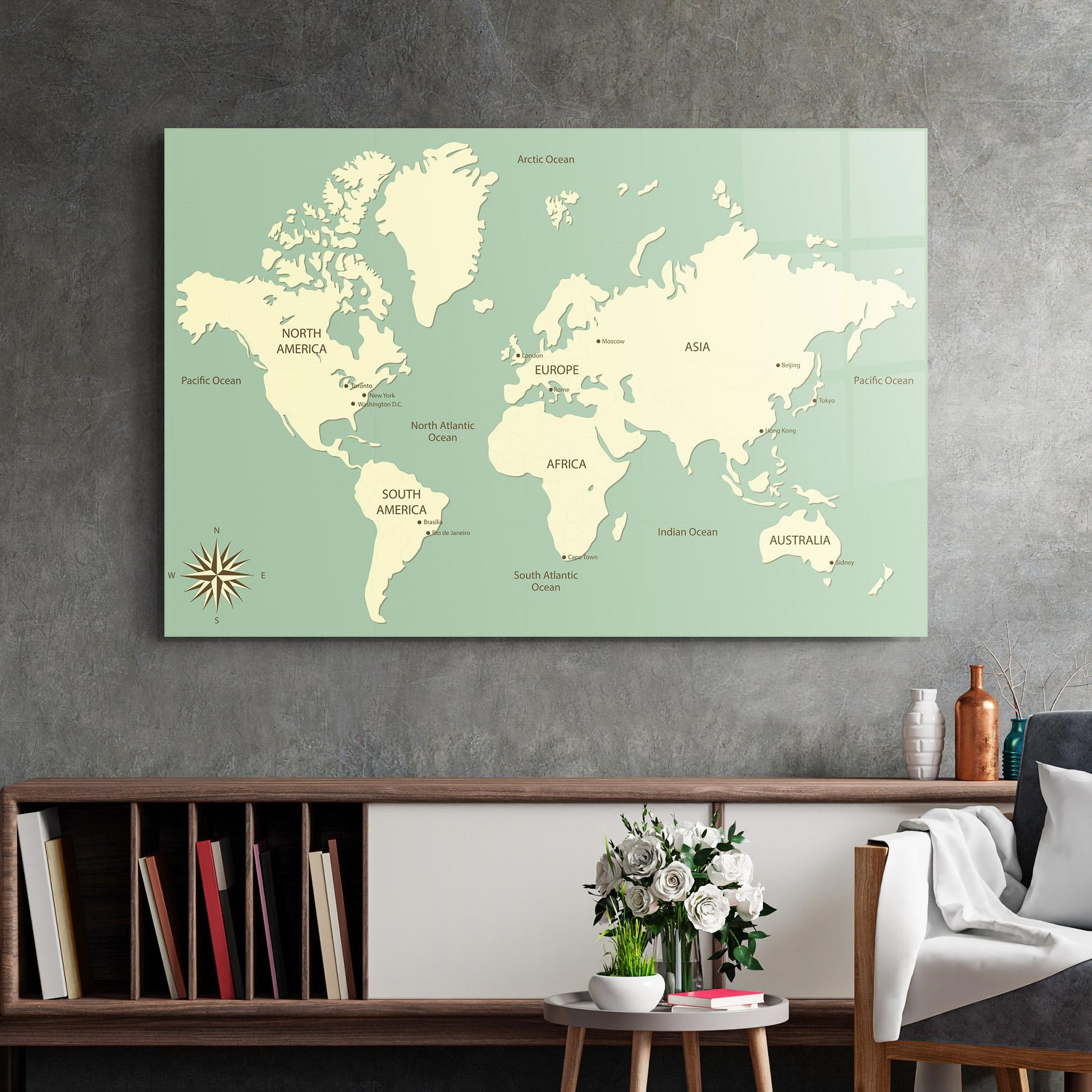 Tablou Sticla Green Cream Map mockup 2