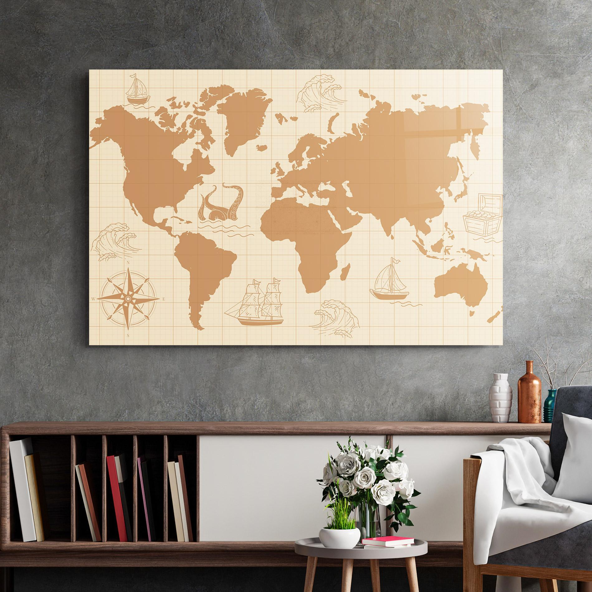 Tablou Sticla Light Cream Map mockup 2