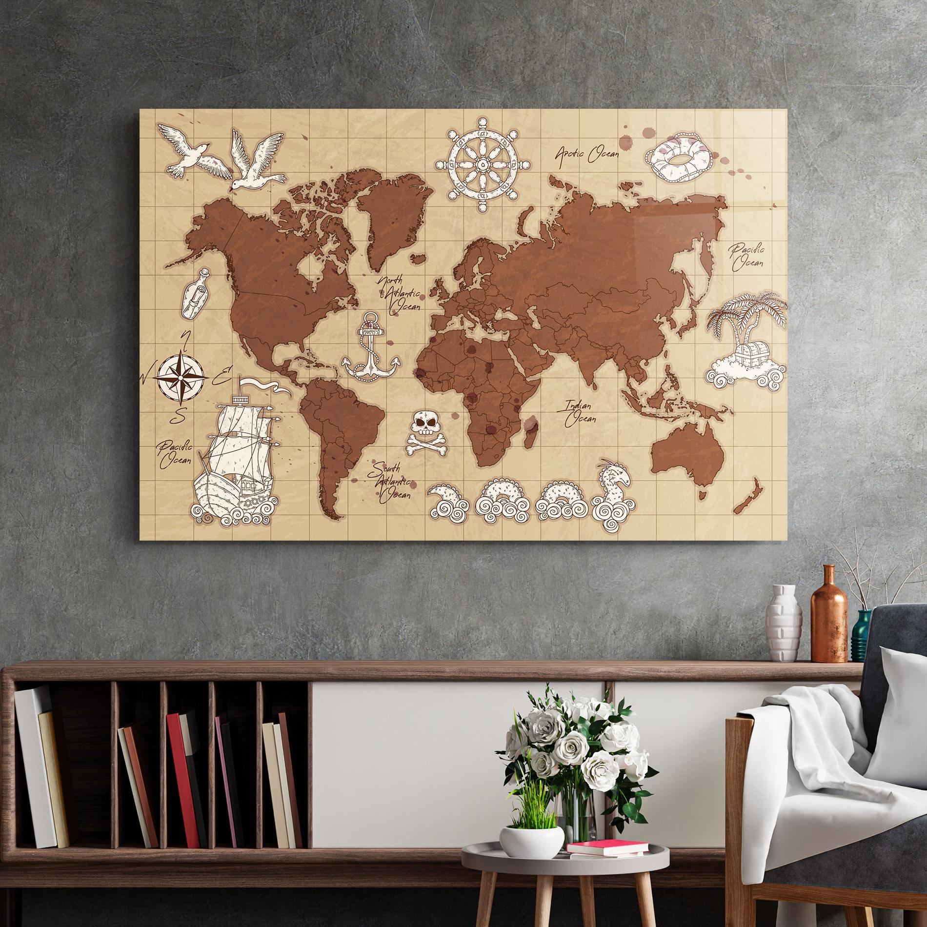 Tablou Sticla Old Pirate Map mockup 2