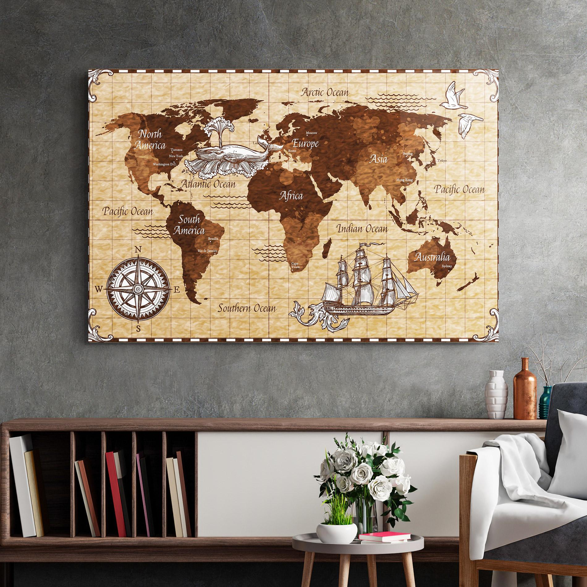 Tablou Sticla Pirate World Map mockup 2
