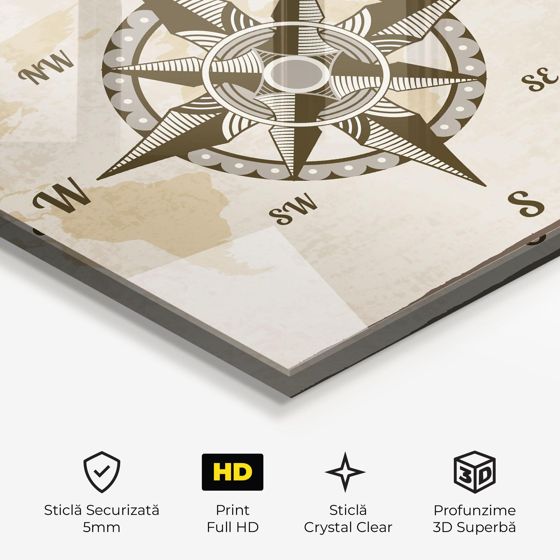 Tablou Sticla Nautical Compass mockup 3