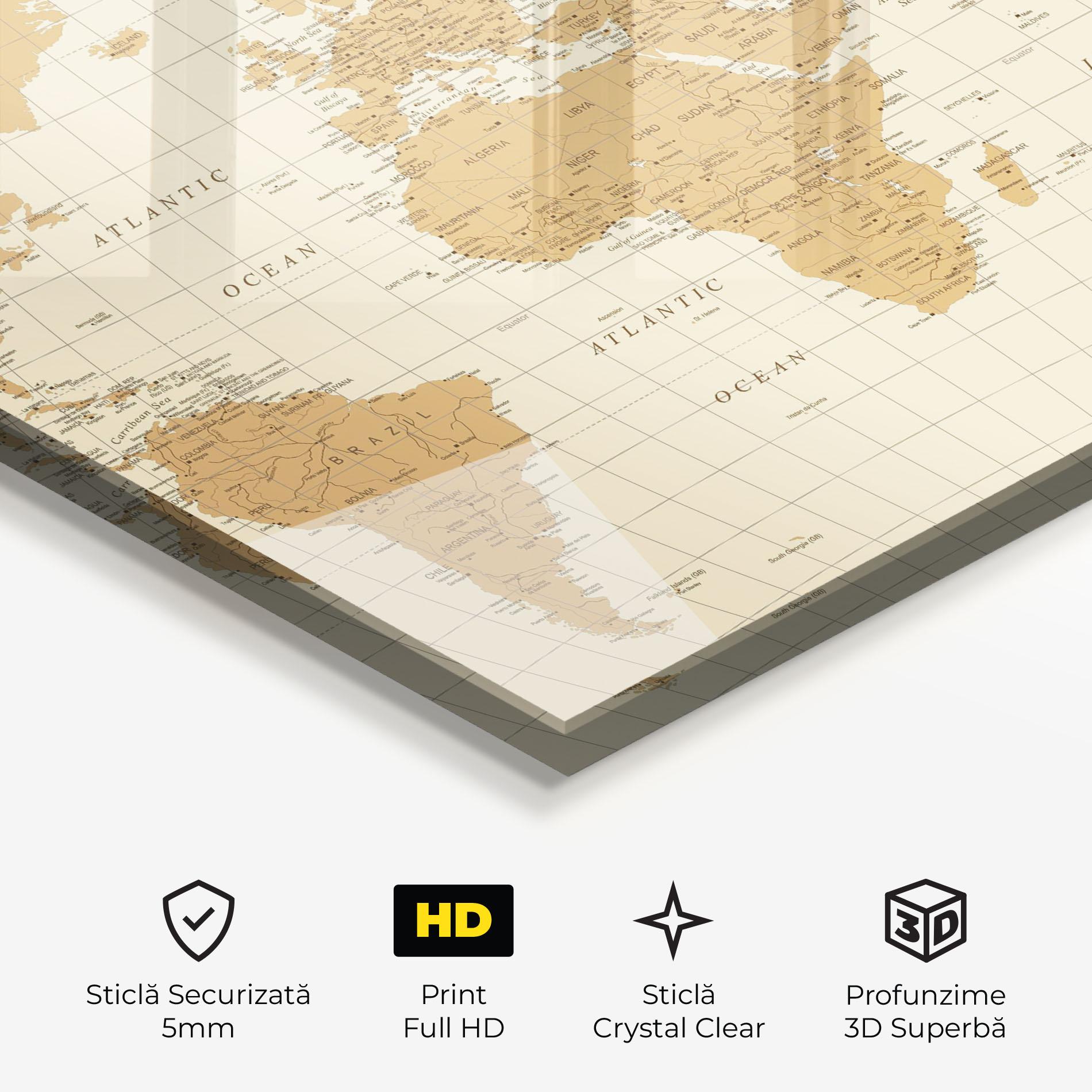 Tablou Sticla Old Map Cream mockup 3