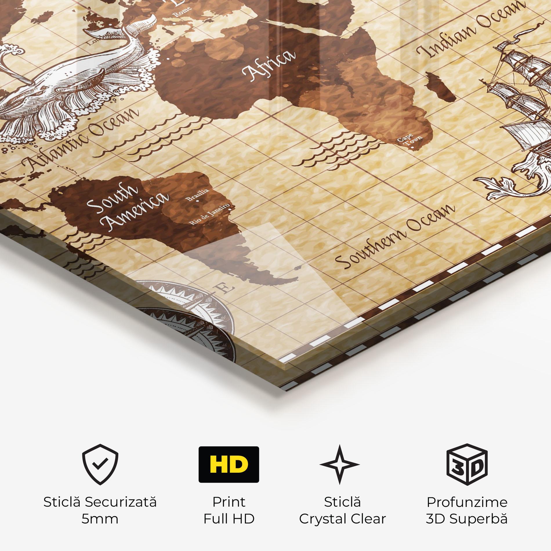 Tablou Sticla Pirate World Map mockup 3
