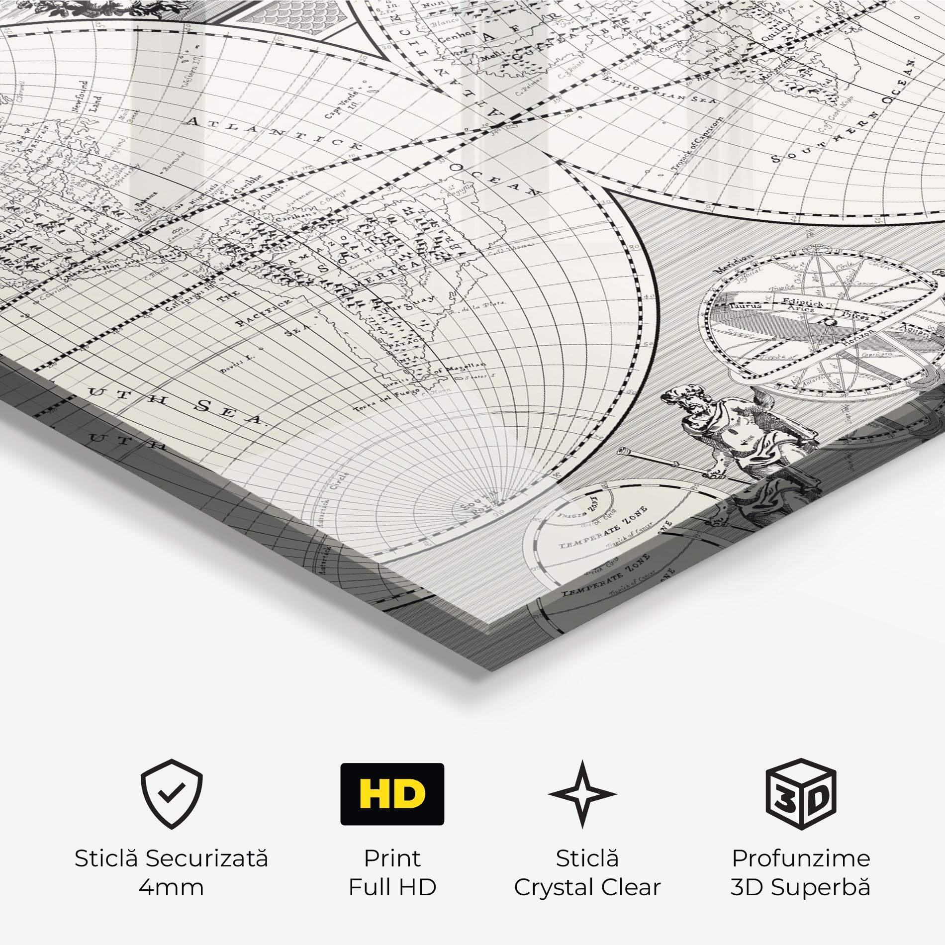 Tablou Sticla Black White Map mockup 3