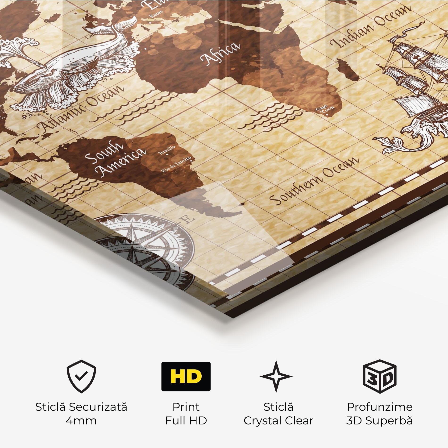 Tablou Sticla Brown Old Map mockup 3