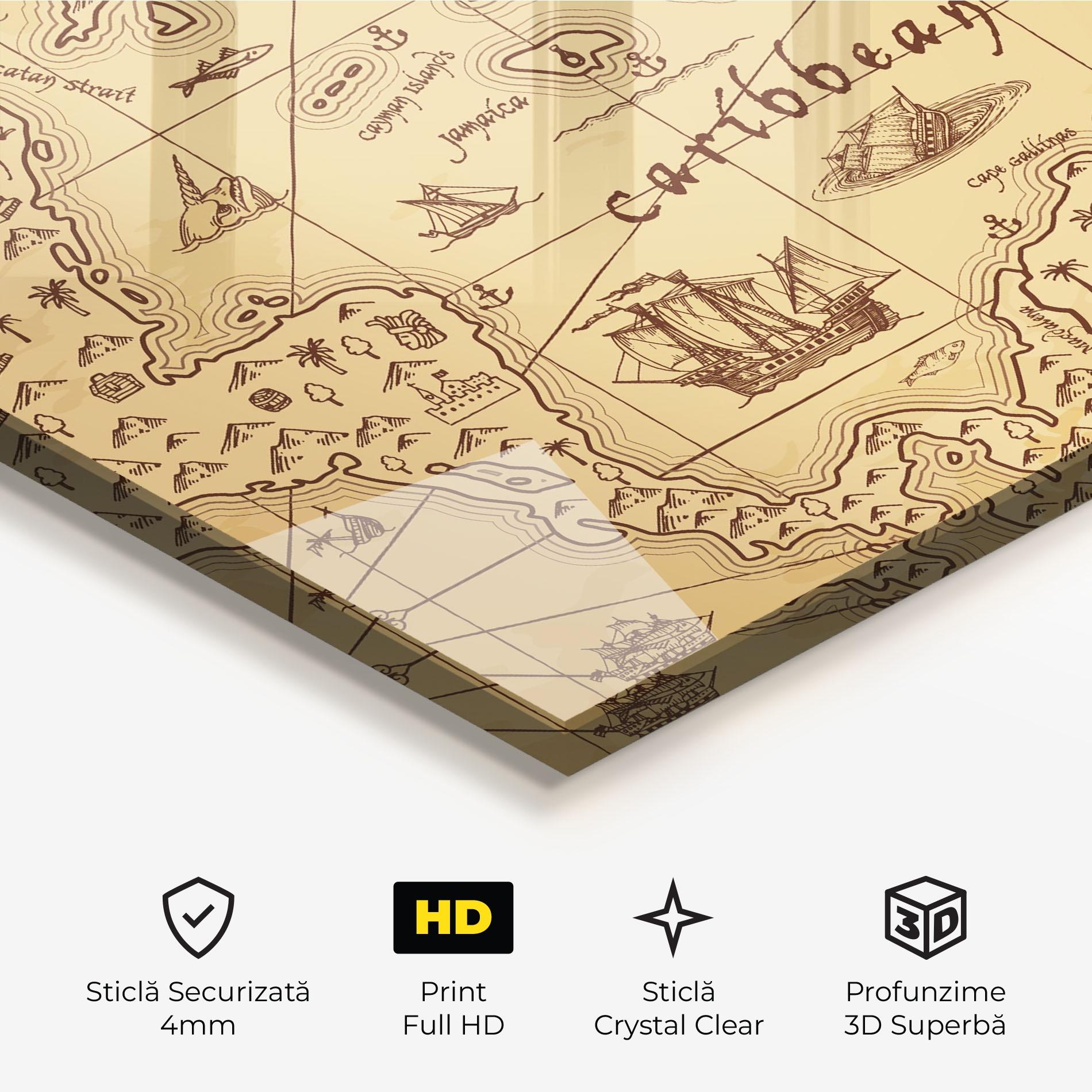 Tablou Sticla Caribbean Sea Map mockup 3