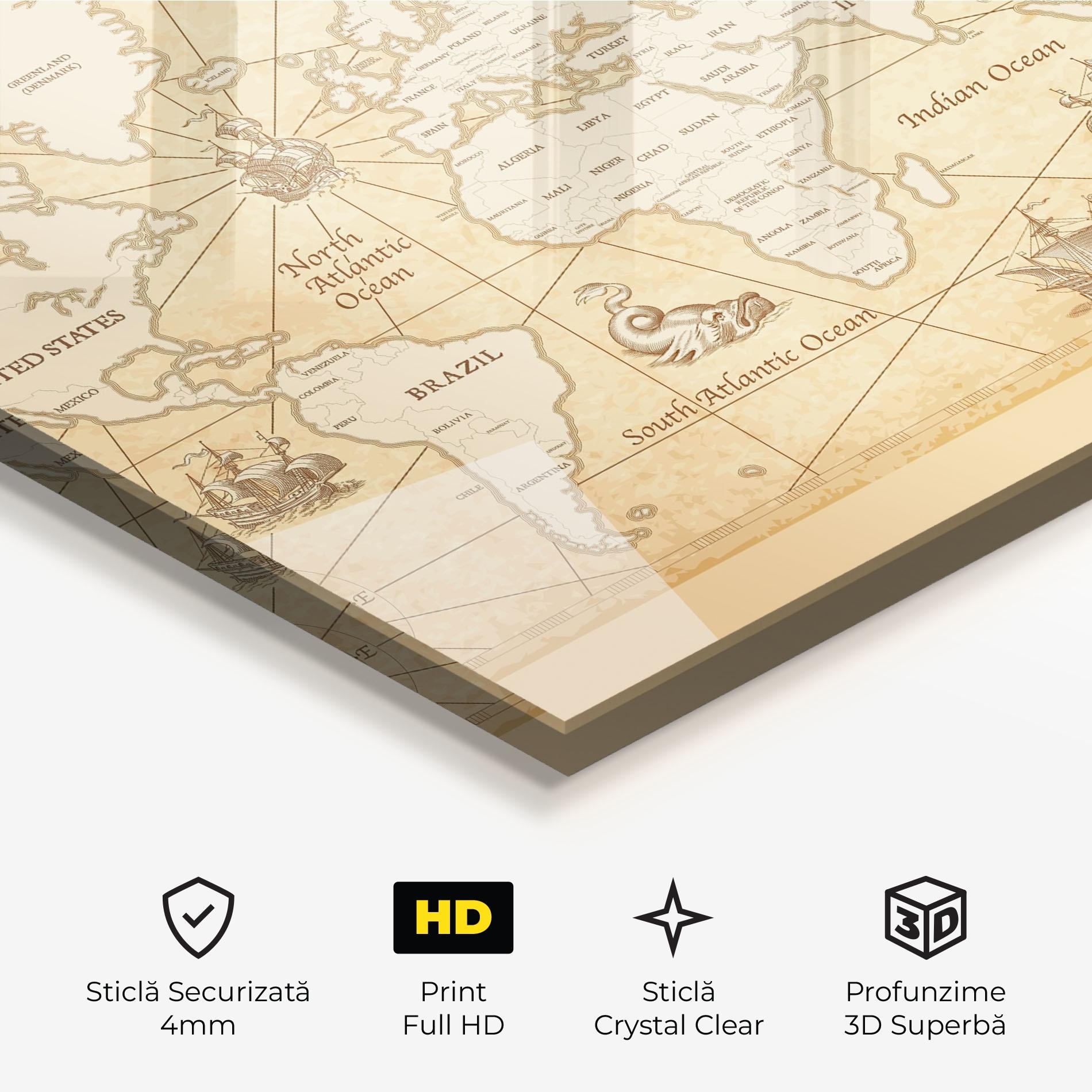 Tablou Sticla Cream Old Map mockup 3