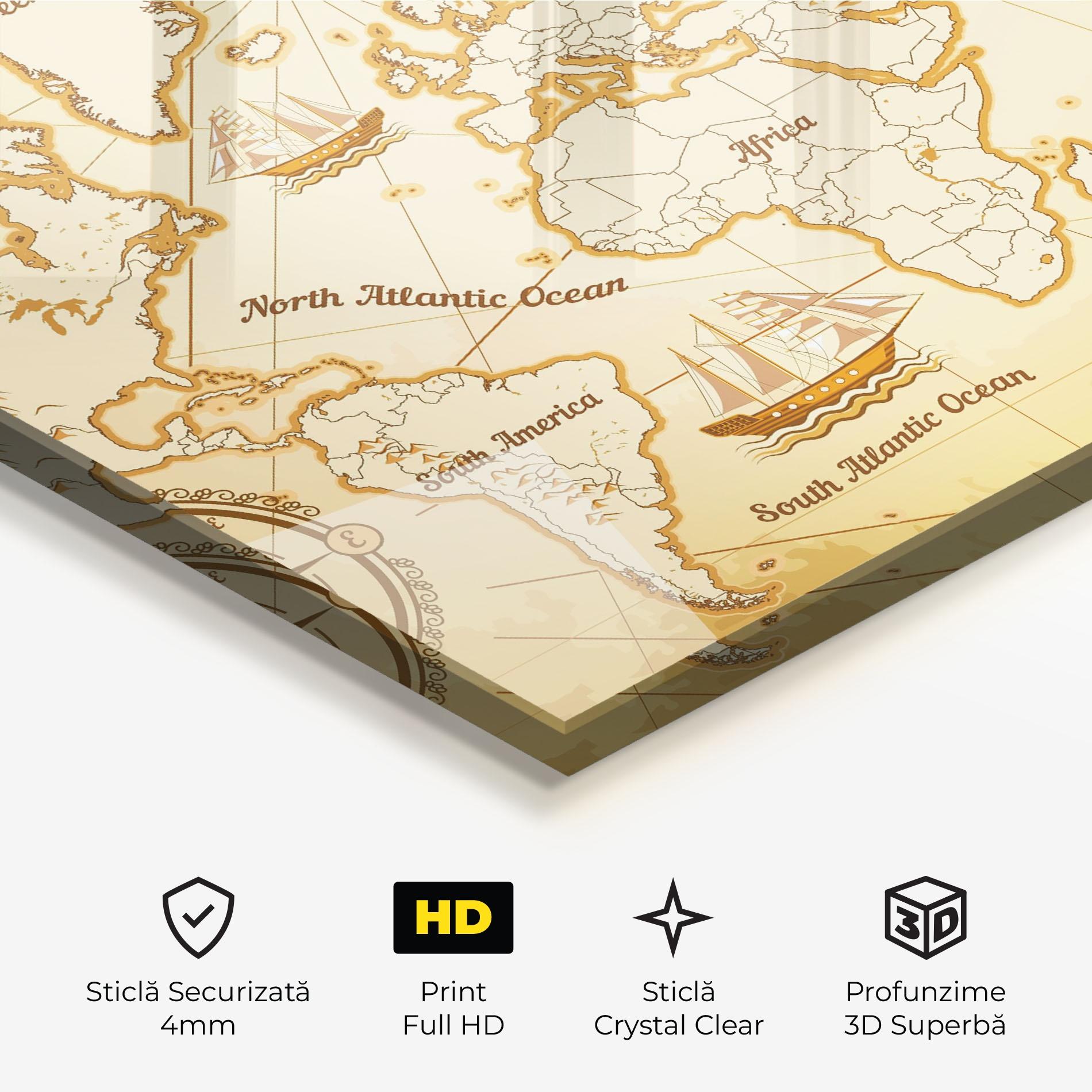Tablou Sticla Gold Old Map mockup 3
