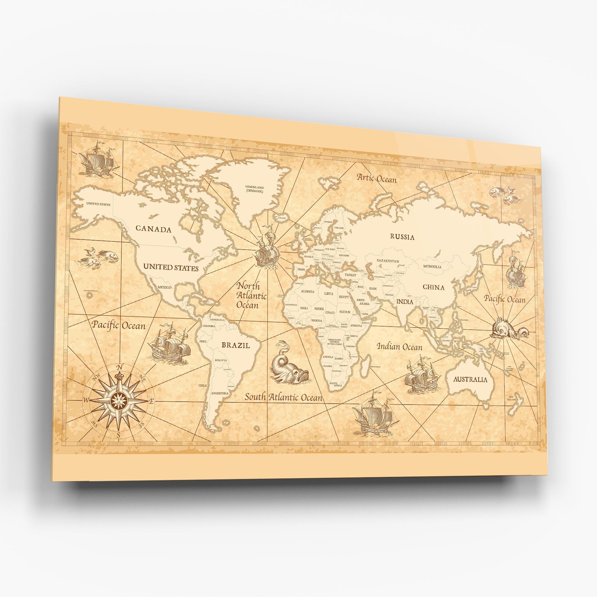 Tablou Sticla Cream Old Map mockup 6