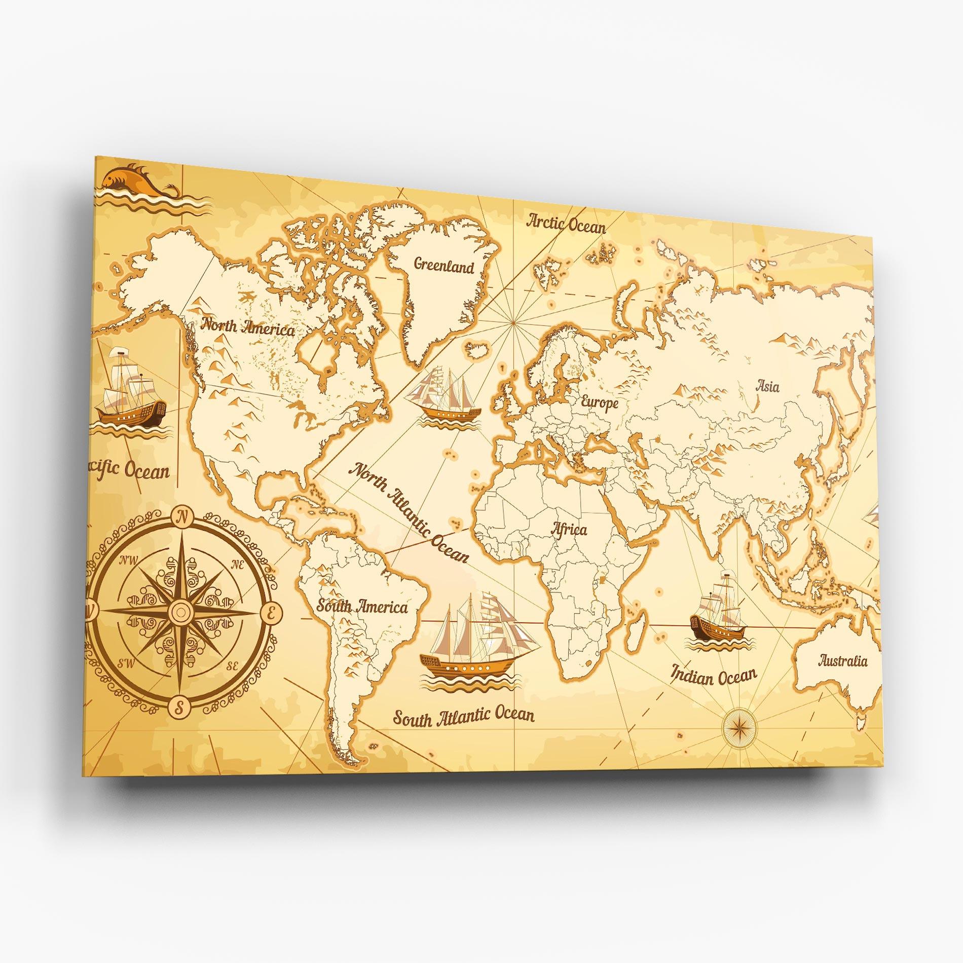 Tablou Sticla Gold Old Map mockup 6