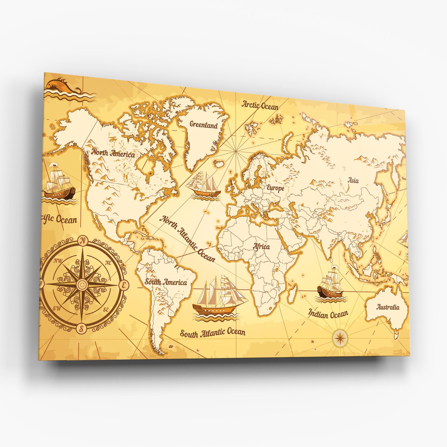 Tablou Sticla Gold Vintage Map mockup 6