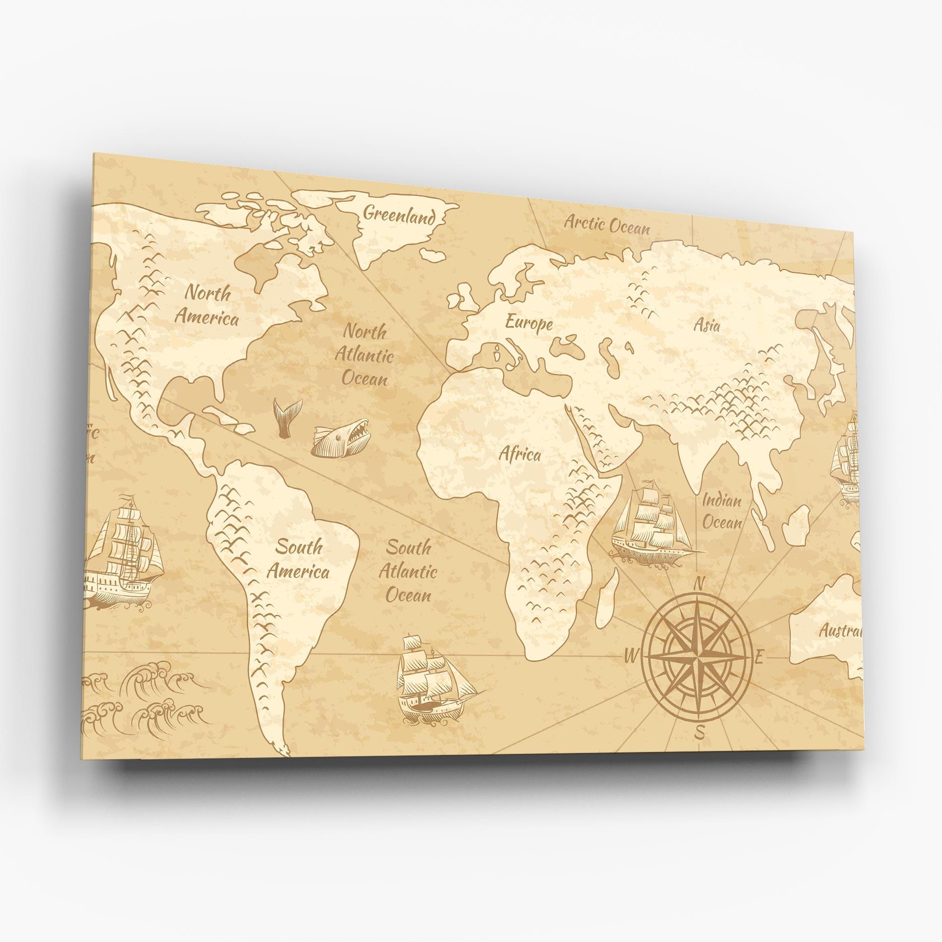 Tablou Sticla Old Continents Map mockup 6