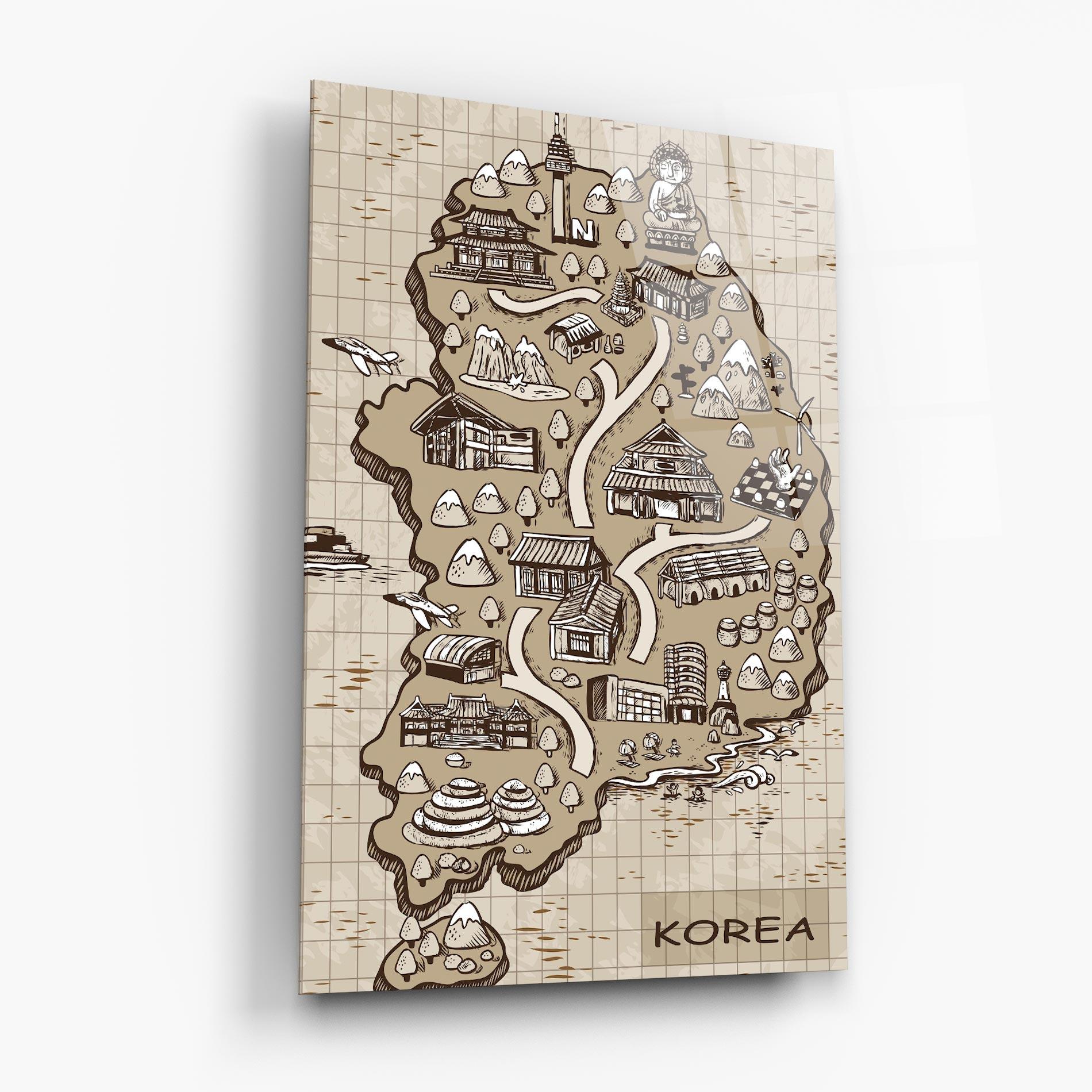Tablou Sticla Old Korea Map mockup 6