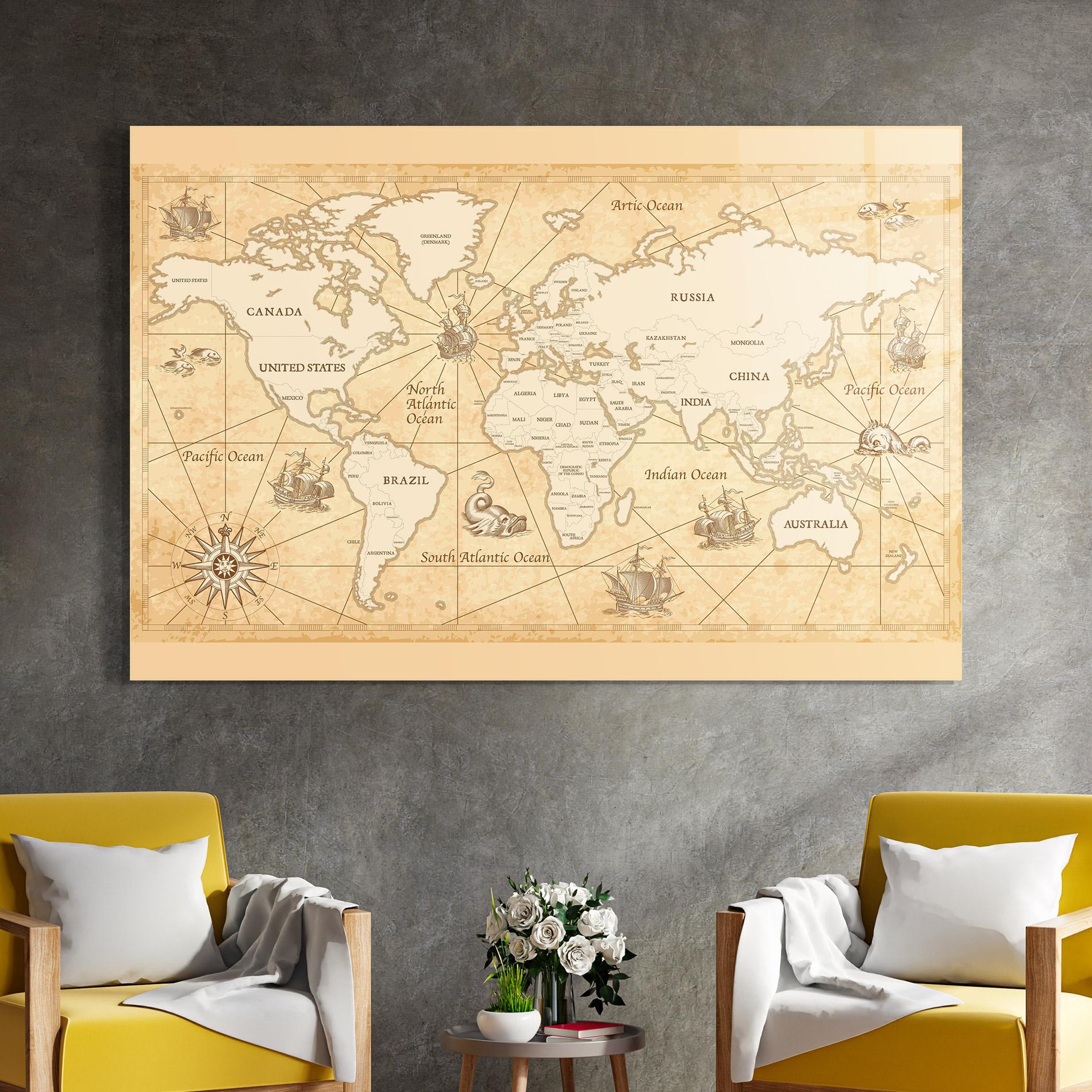 Tablou Sticla Cream Old Map mockup 4