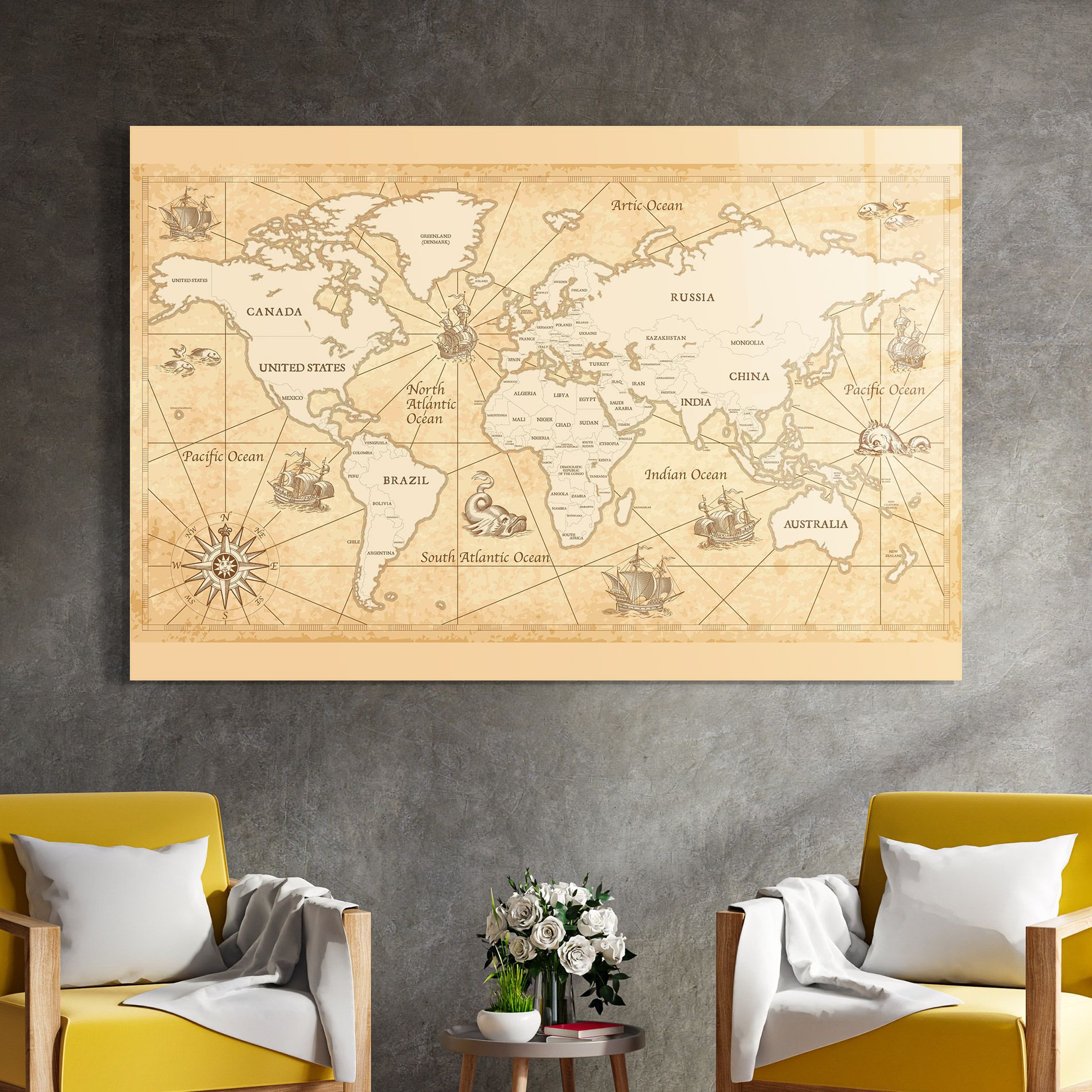 Cream Old Map mockup 4