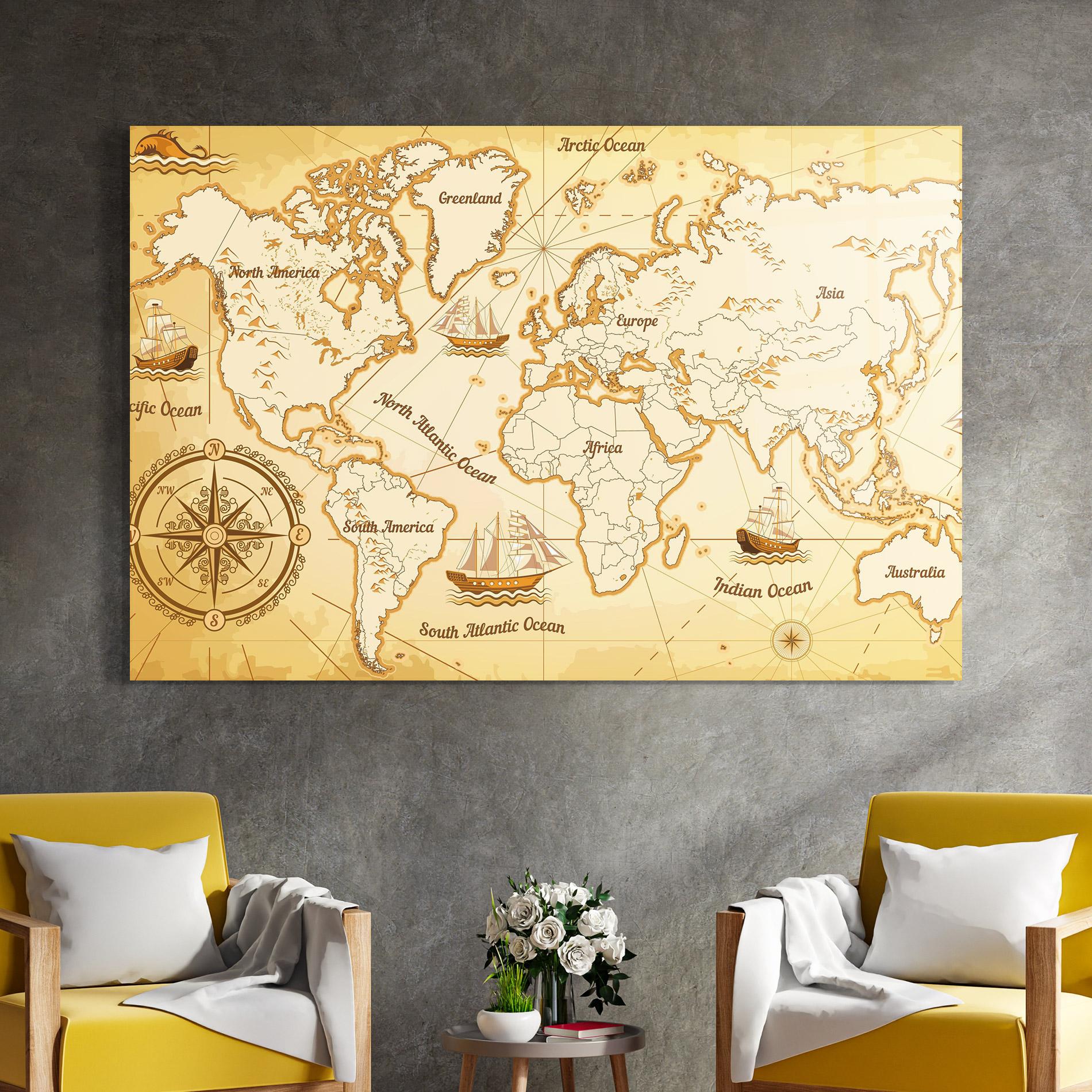 Tablou Sticla Gold Old Map mockup 4