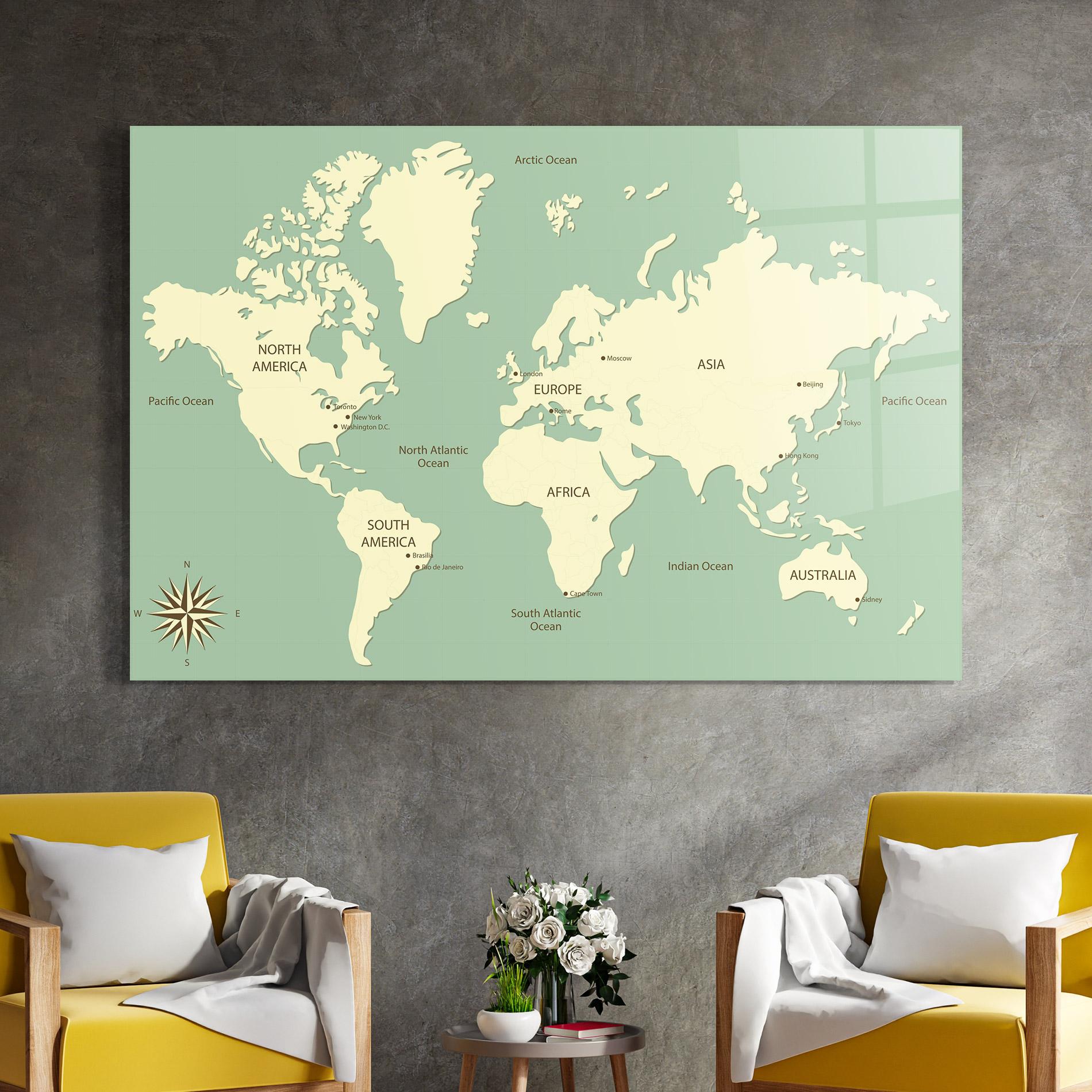 Tablou Sticla Green Cream Map mockup 4