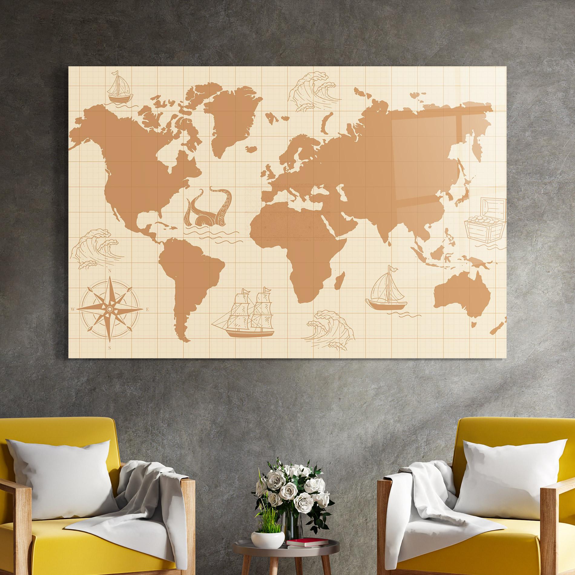 Tablou Sticla Light Cream Map mockup 4