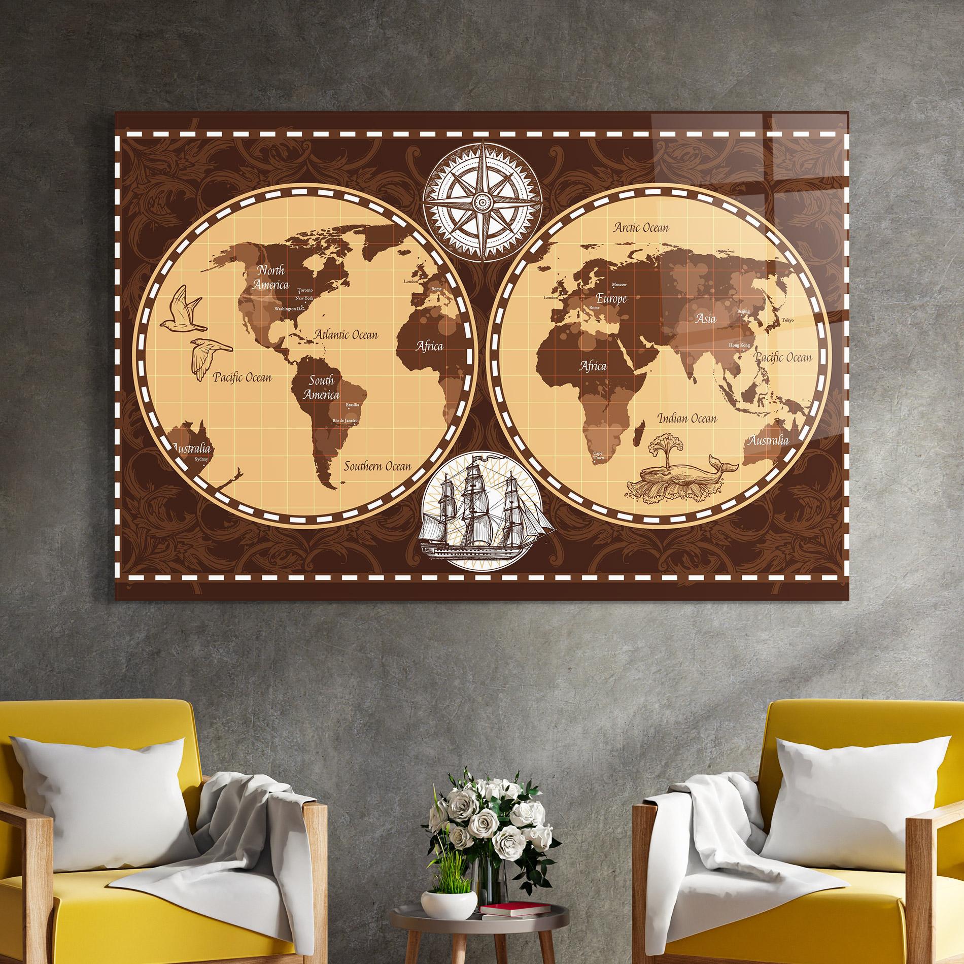 Tablou Sticla Old Brown Map mockup 4