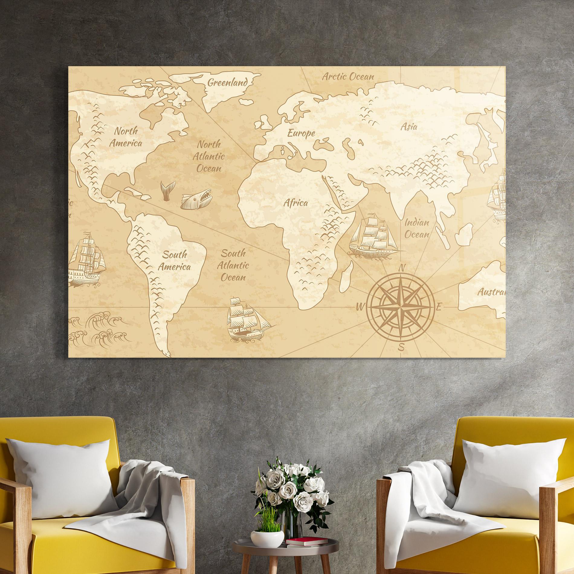 Tablou Sticla Old Continents Map mockup 4