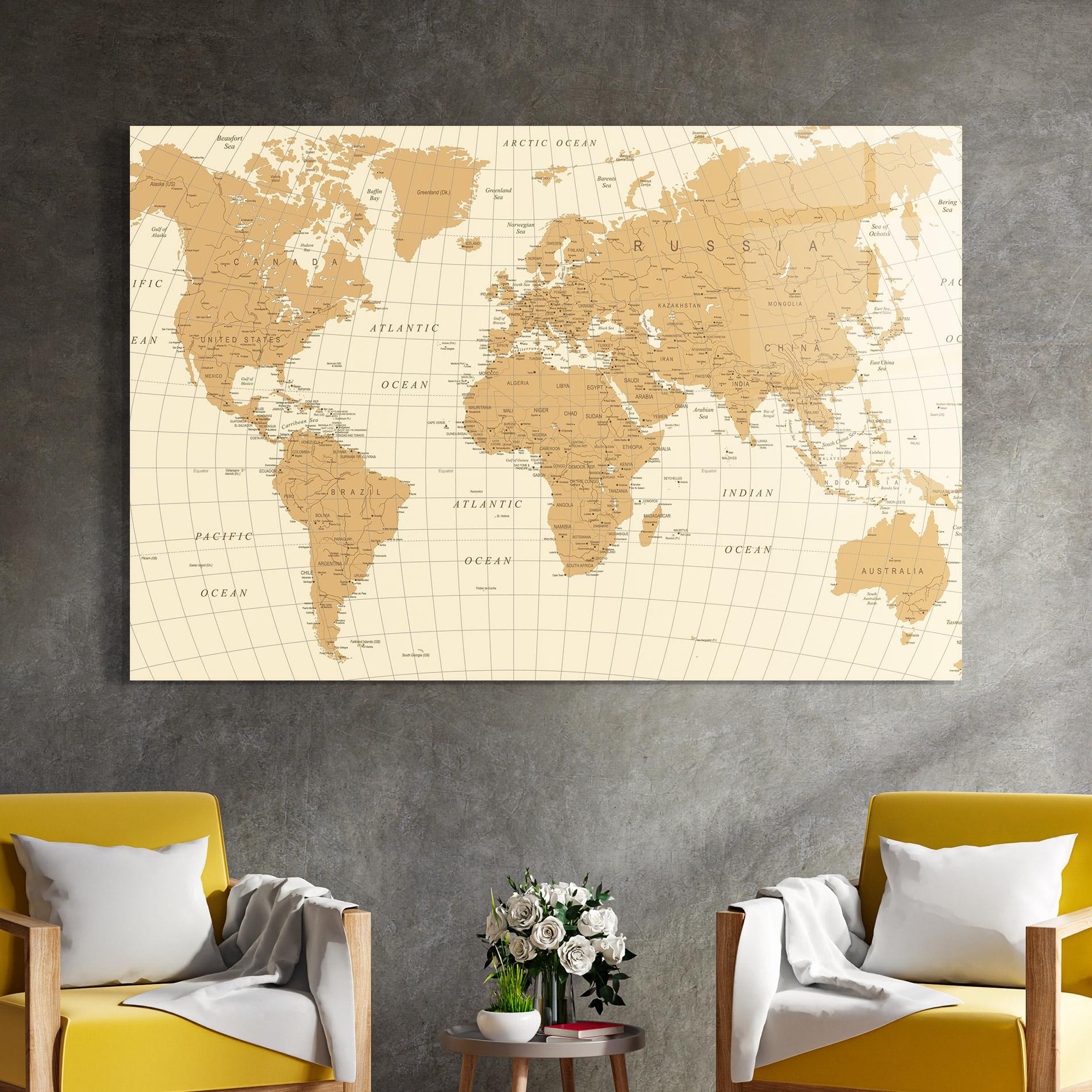 Tablou Sticla Old Map Cream mockup 4