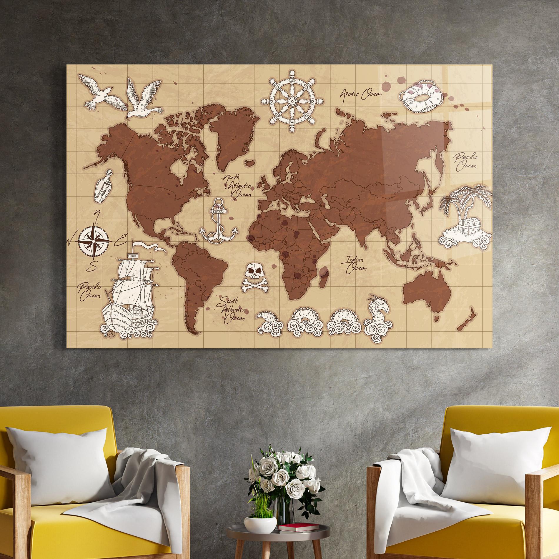 Tablou Sticla Old Pirate Map mockup 4