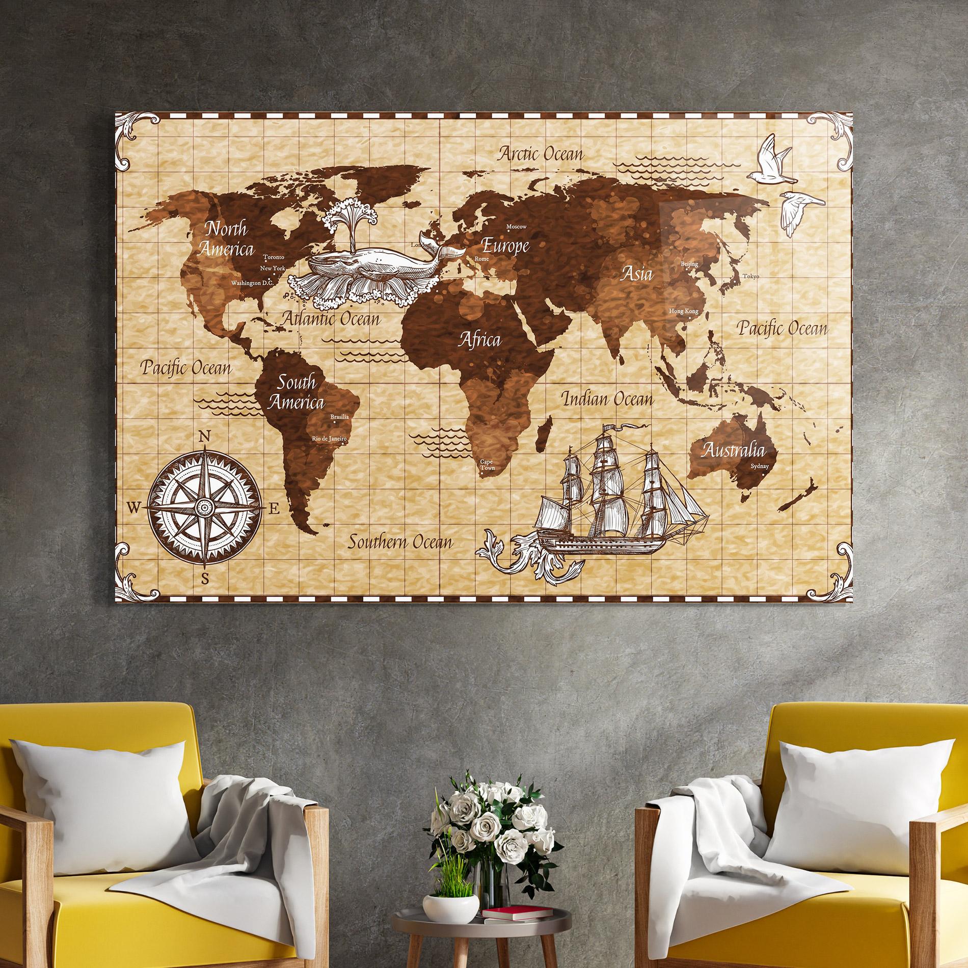 Tablou Sticla Pirate World Map mockup 4