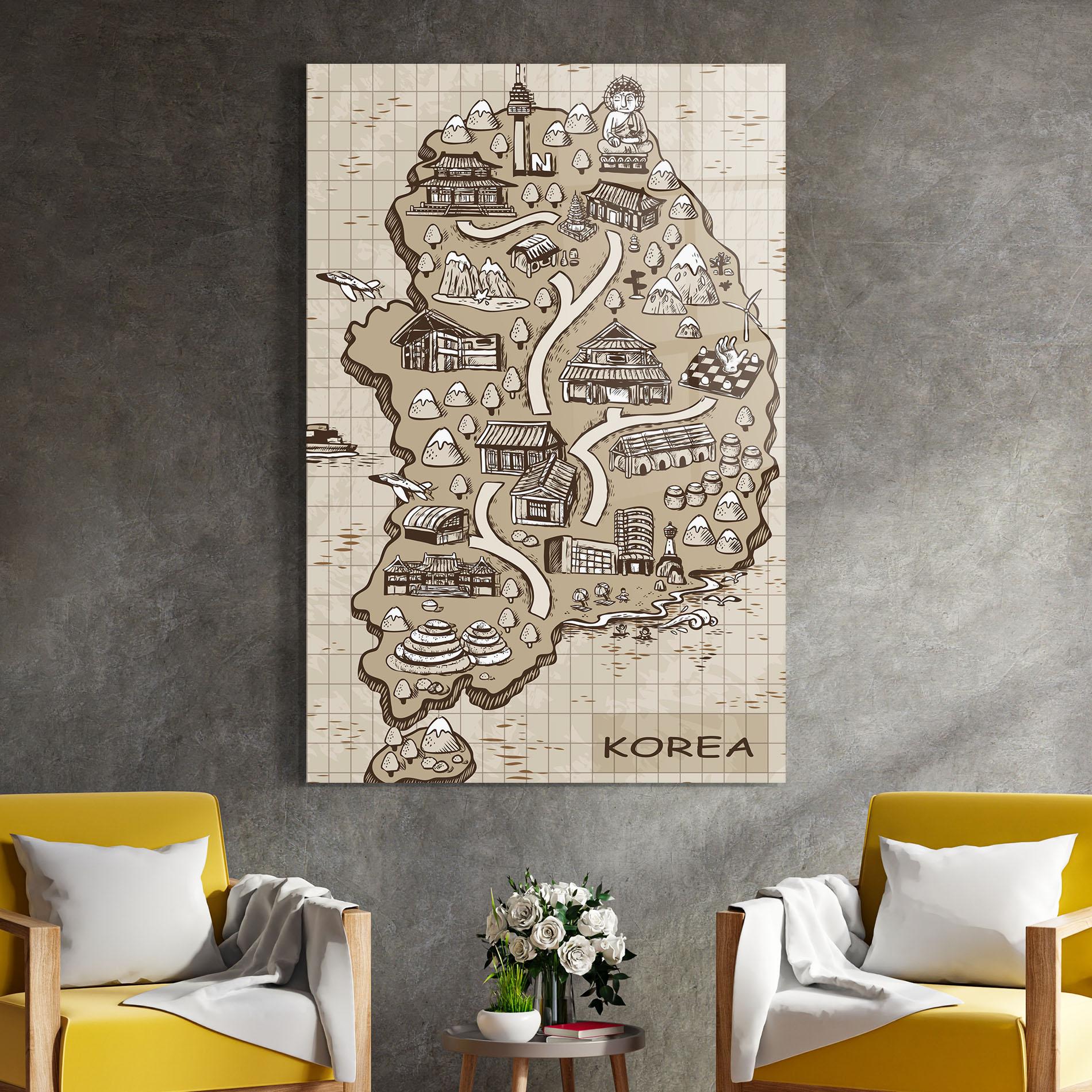 Tablou Sticla Old Korea Map mockup 4