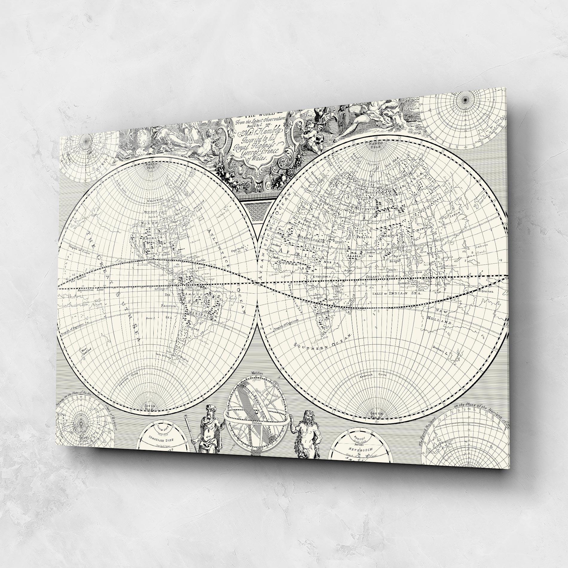Tablou Sticla Black White Map mockup 1