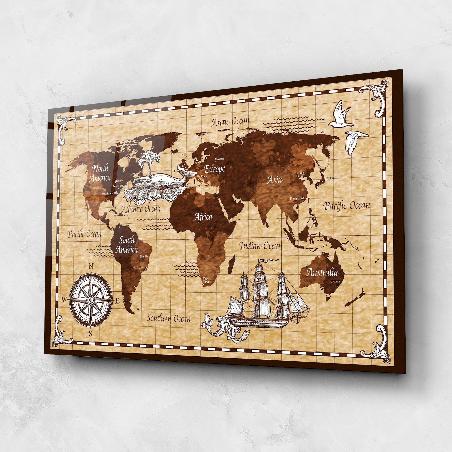 Tablou Sticla Brown Old Map mockup 1
