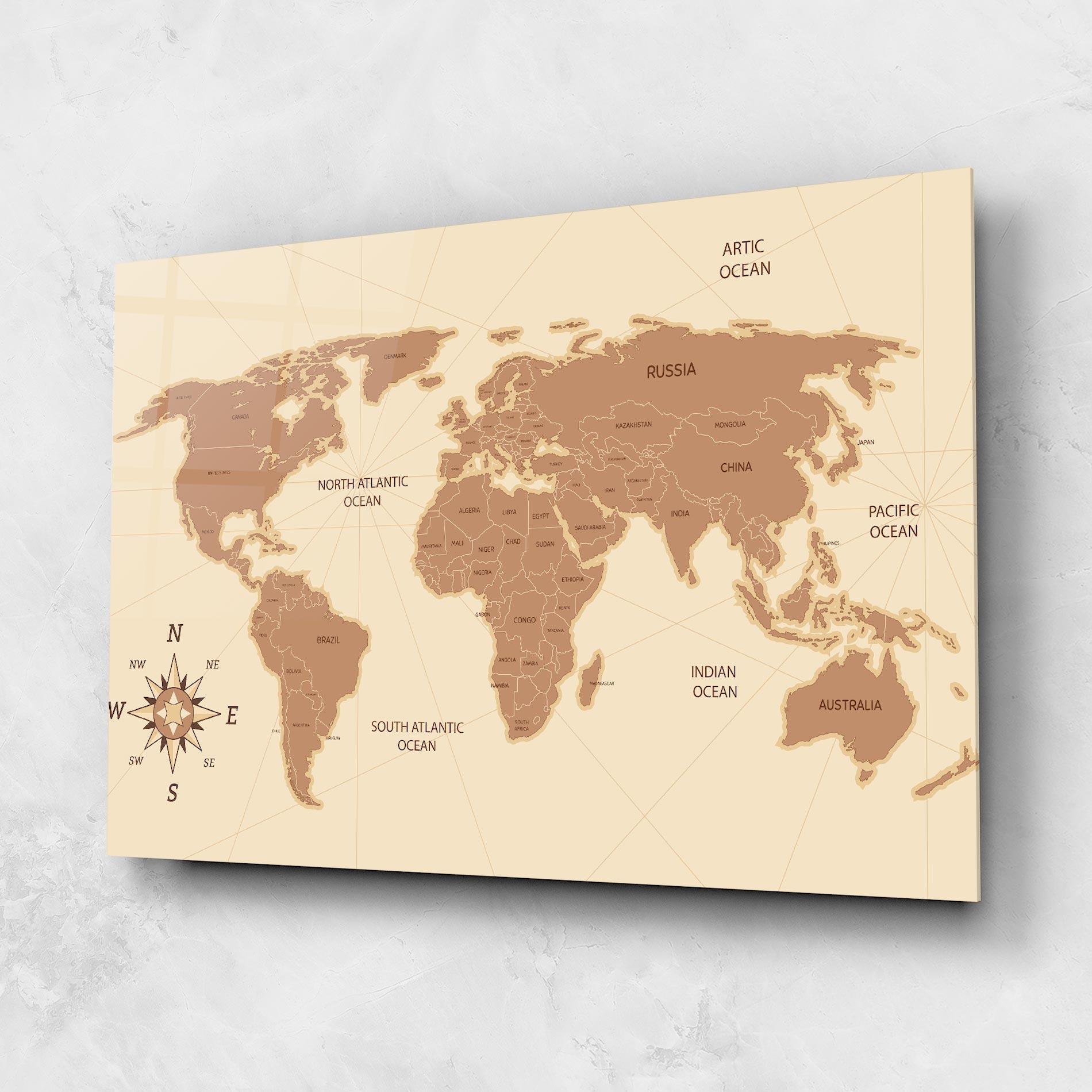 Tablou Sticla Cream Map Vintage mockup 1